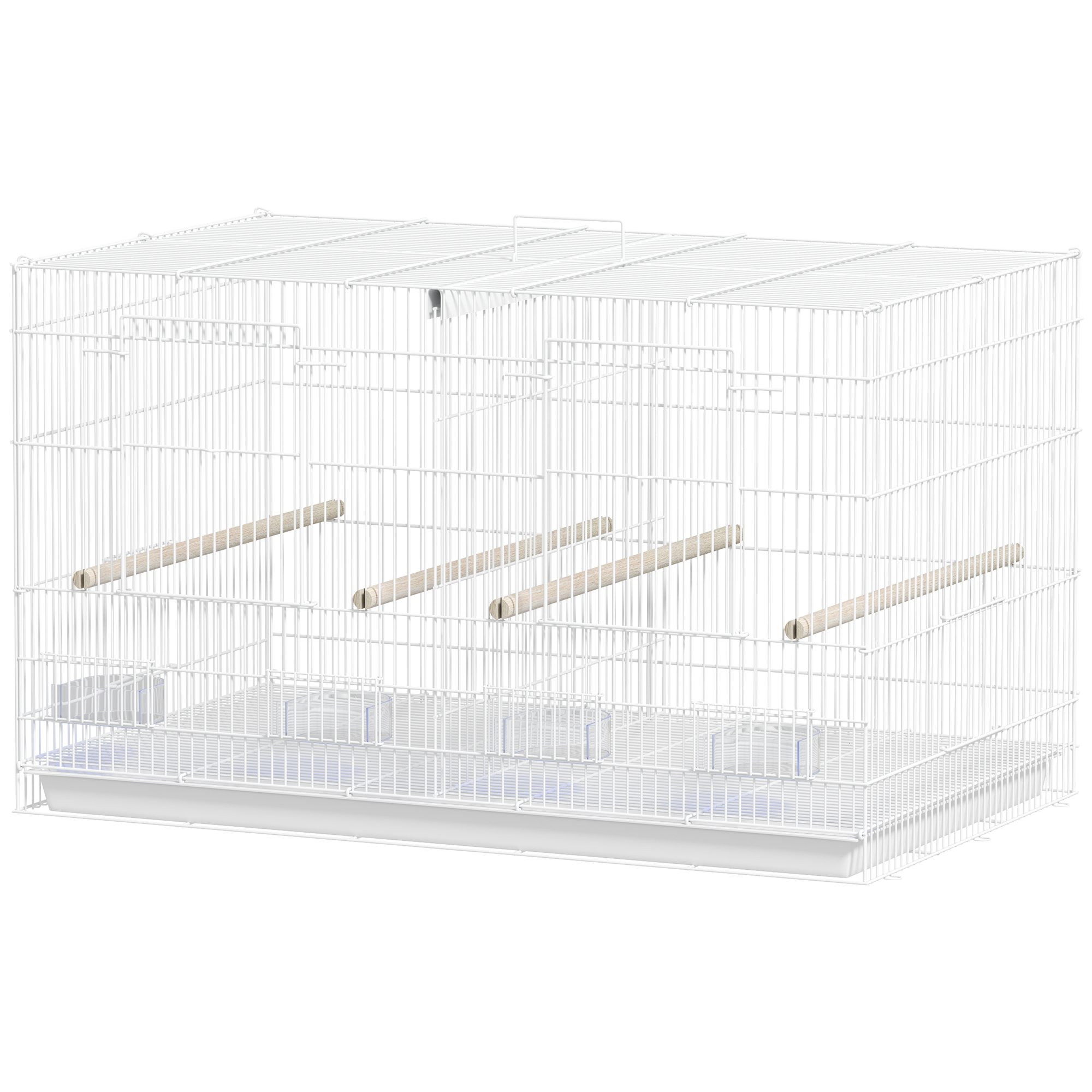 Bird Cage With Divider,4 Wooden Perches,Slide Out Tray,4 Feeders,for Budgie,Lovebird,Canary,76 X 46 X 46cm,White detail photo 11