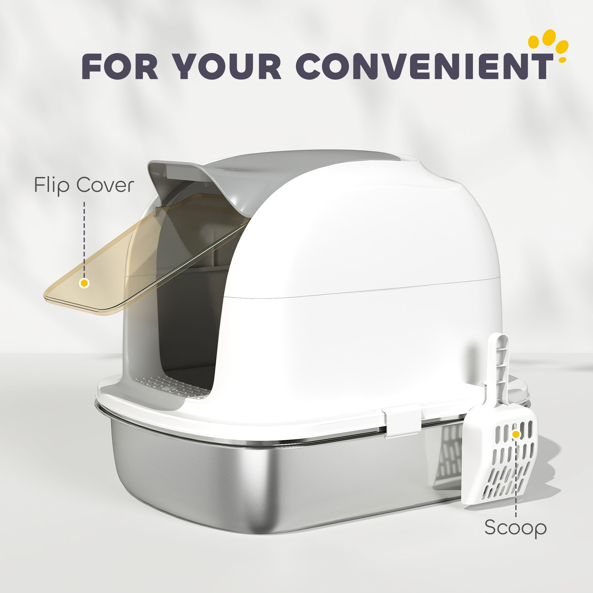 Stainless Steel Cat Litter Box With Lid,for Cats,Enclosed Flip Cover,Scoop — image 4