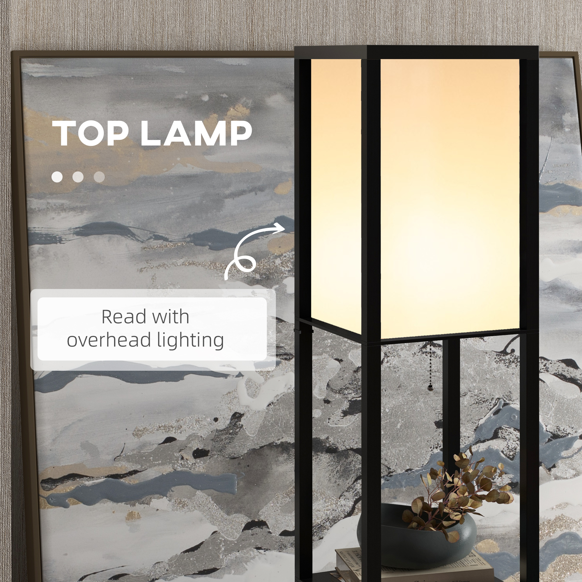 Floor Lamp With Shelves And Top Light,Modern Corner Standing TC Fabric — image 5