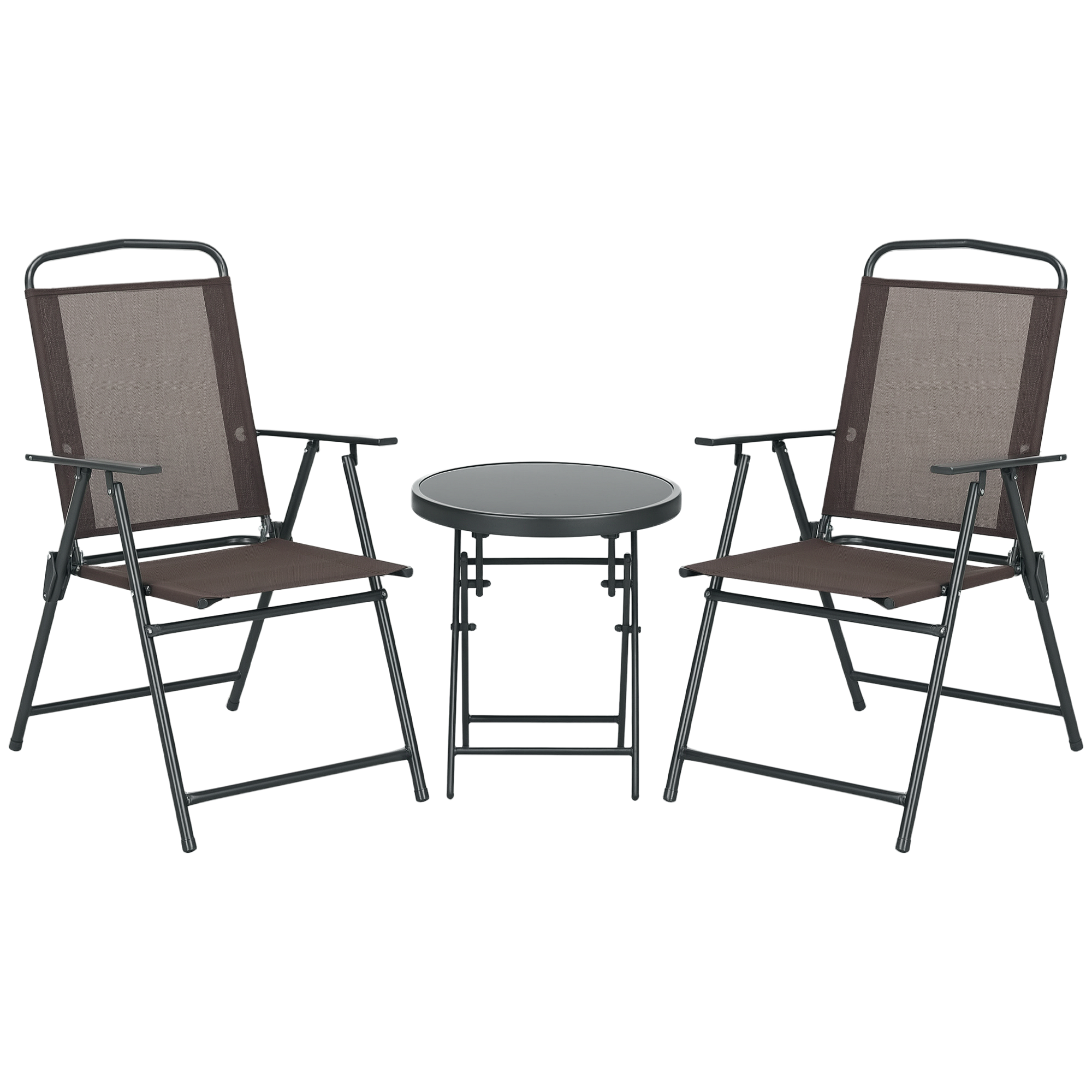 Three-Piece Garden Seat Set,with Glass-Top Table-Brown
