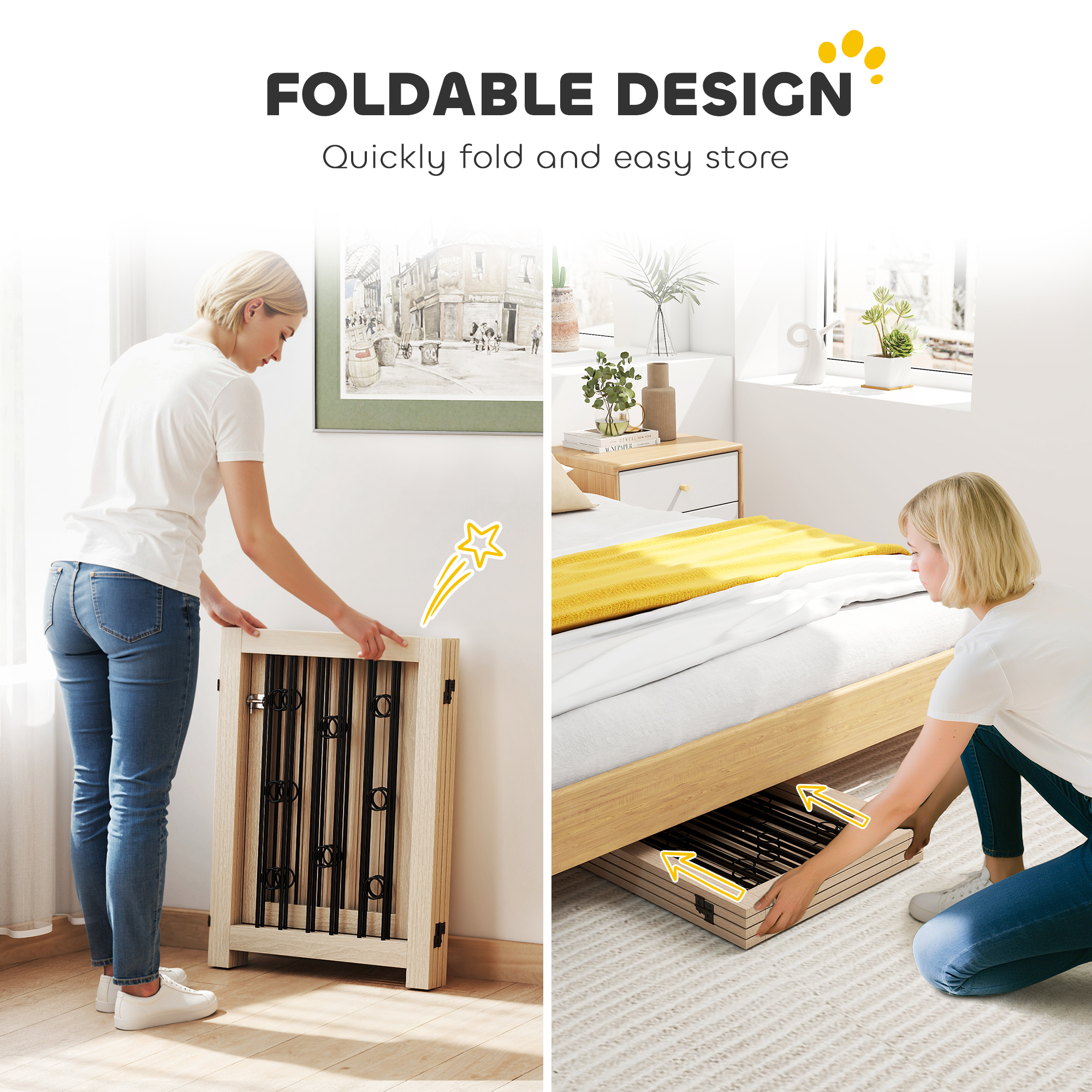 4 Panel Freestanding Pet Gate,Indoor Dog Barrier With Lockable Door,Support — image 2