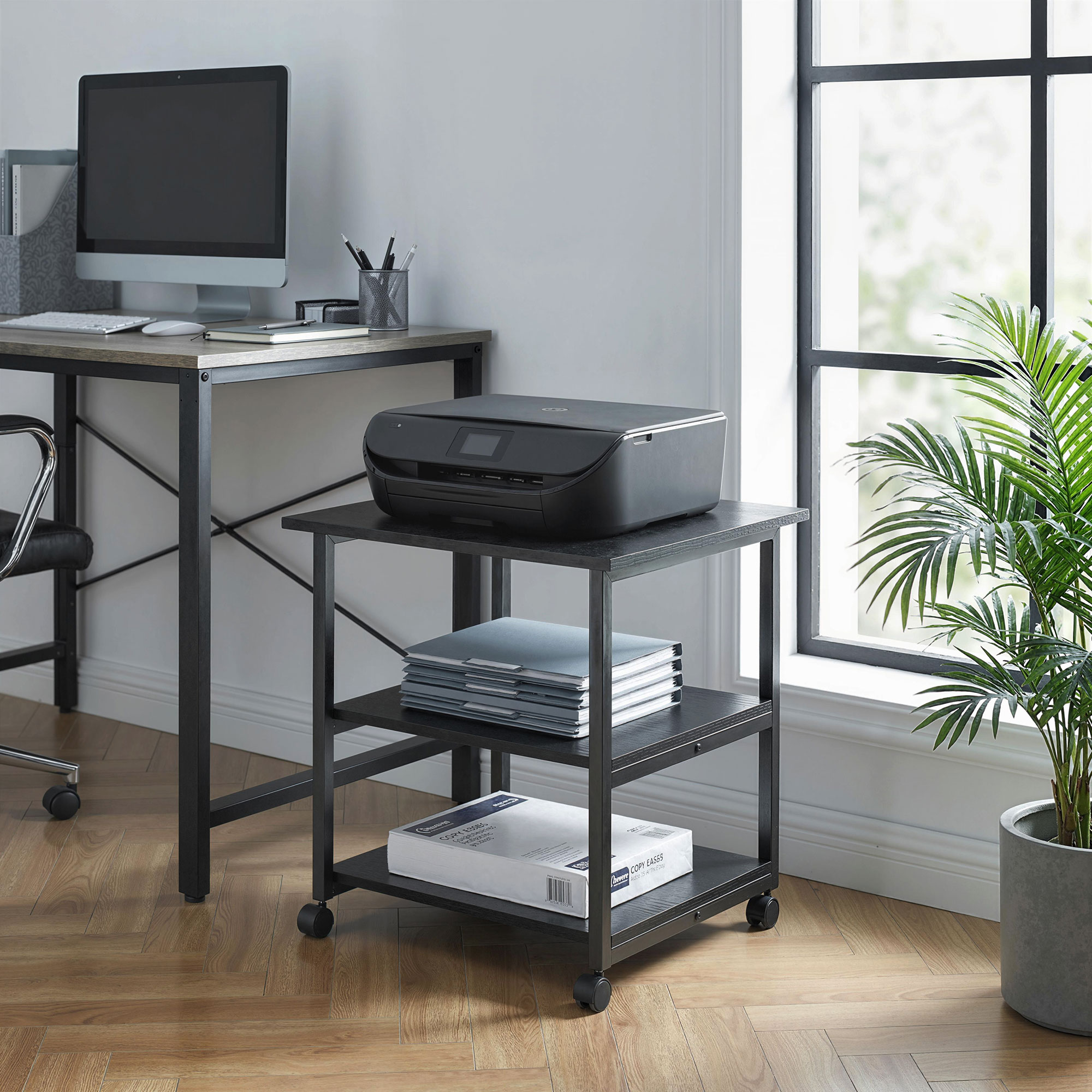 Three-Tier Steel Printer Stand,with Wheels-Black — image 4
