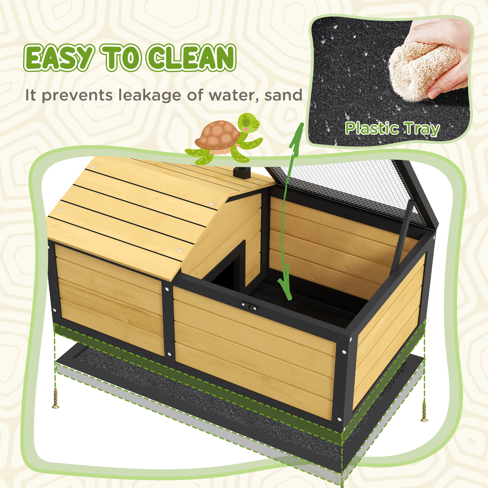 Wooden Tortoise House,Small Pet Reptile Shelter,with Hide Den And Run-Yellow — image 2