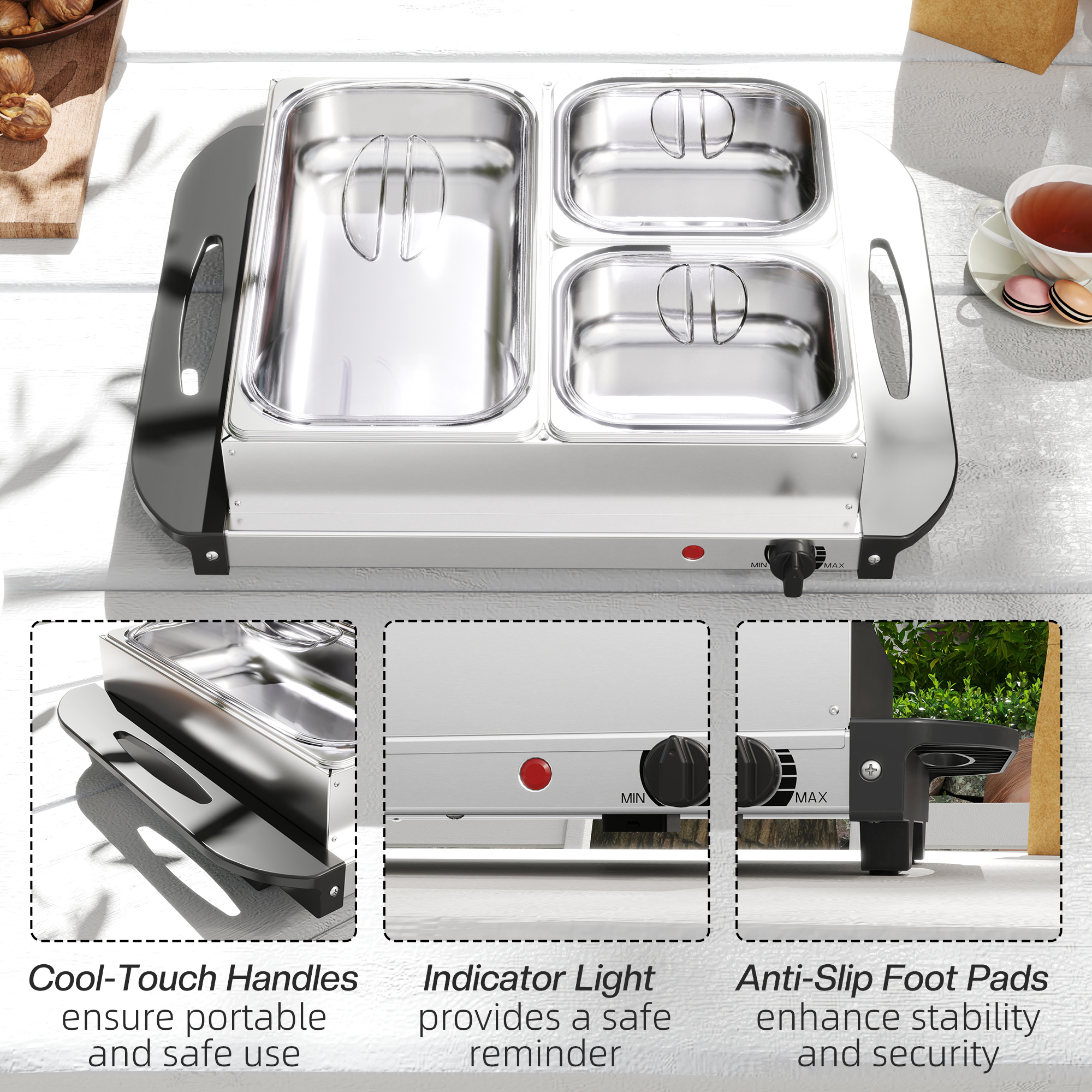 4.5L Stainless Steel Electric Buffet Server,with 3x Trays And Lids — image 2