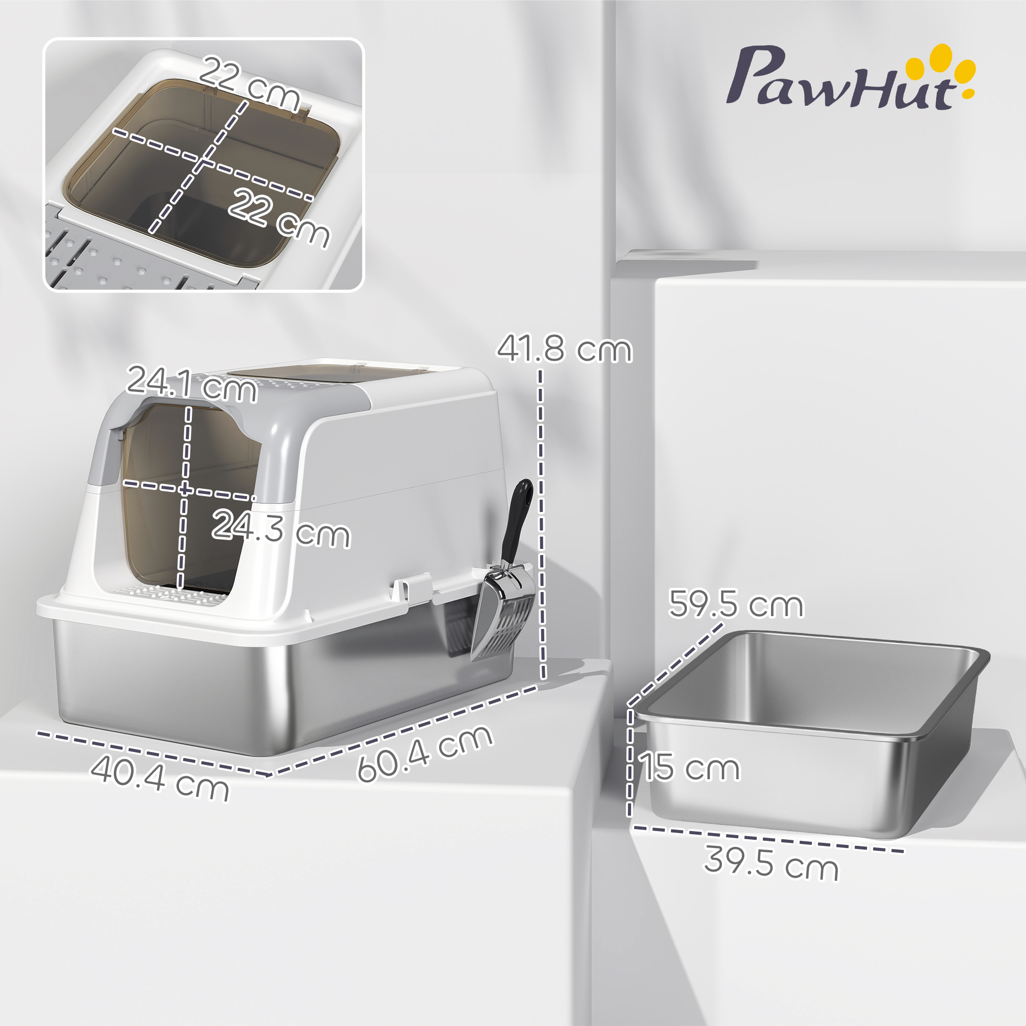 Extra Large Stainless Steel Litter Box,Enclosed Cat Litter Tray With Scoop,Deodorizer Bag,Front-Entry And Top-Exit detail photo 8
