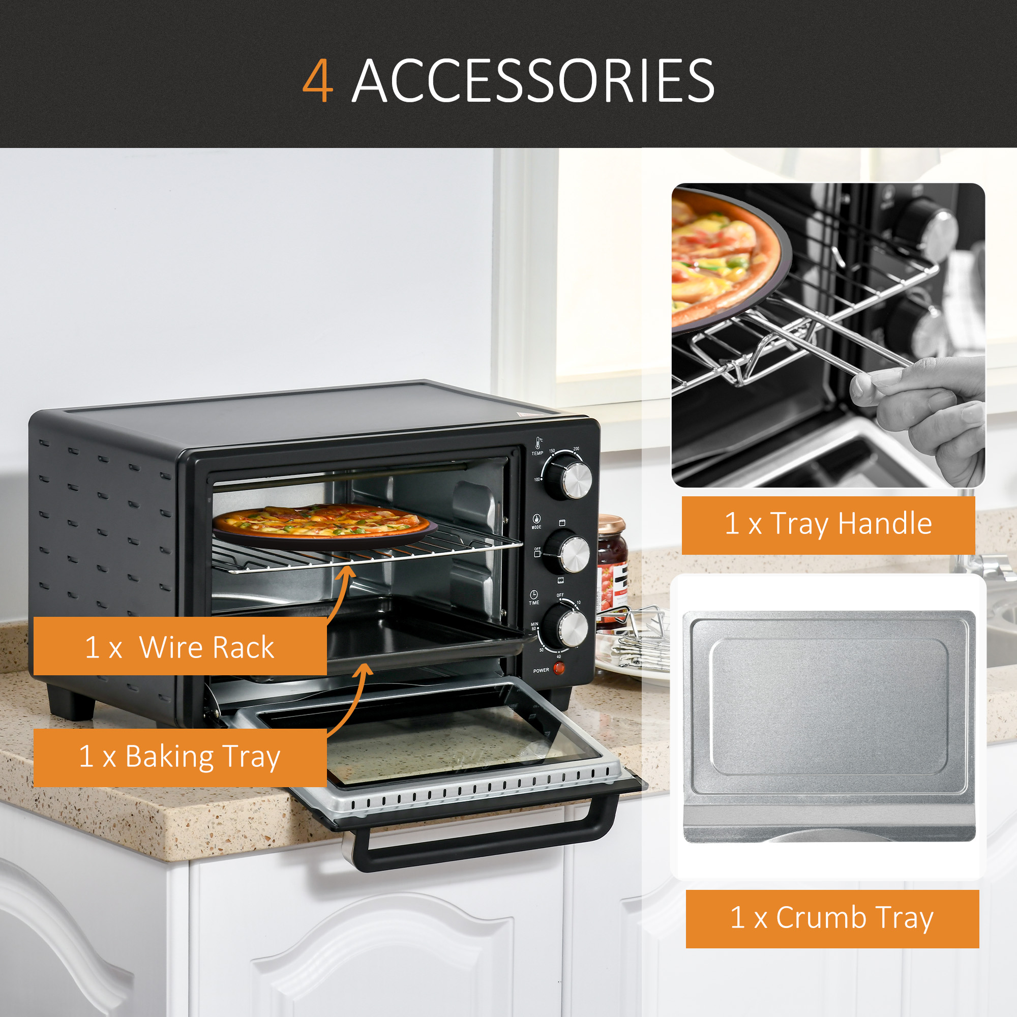 21L Mini Countertop Oven,100Â°C-230Â°C Adjustable Temp-Black