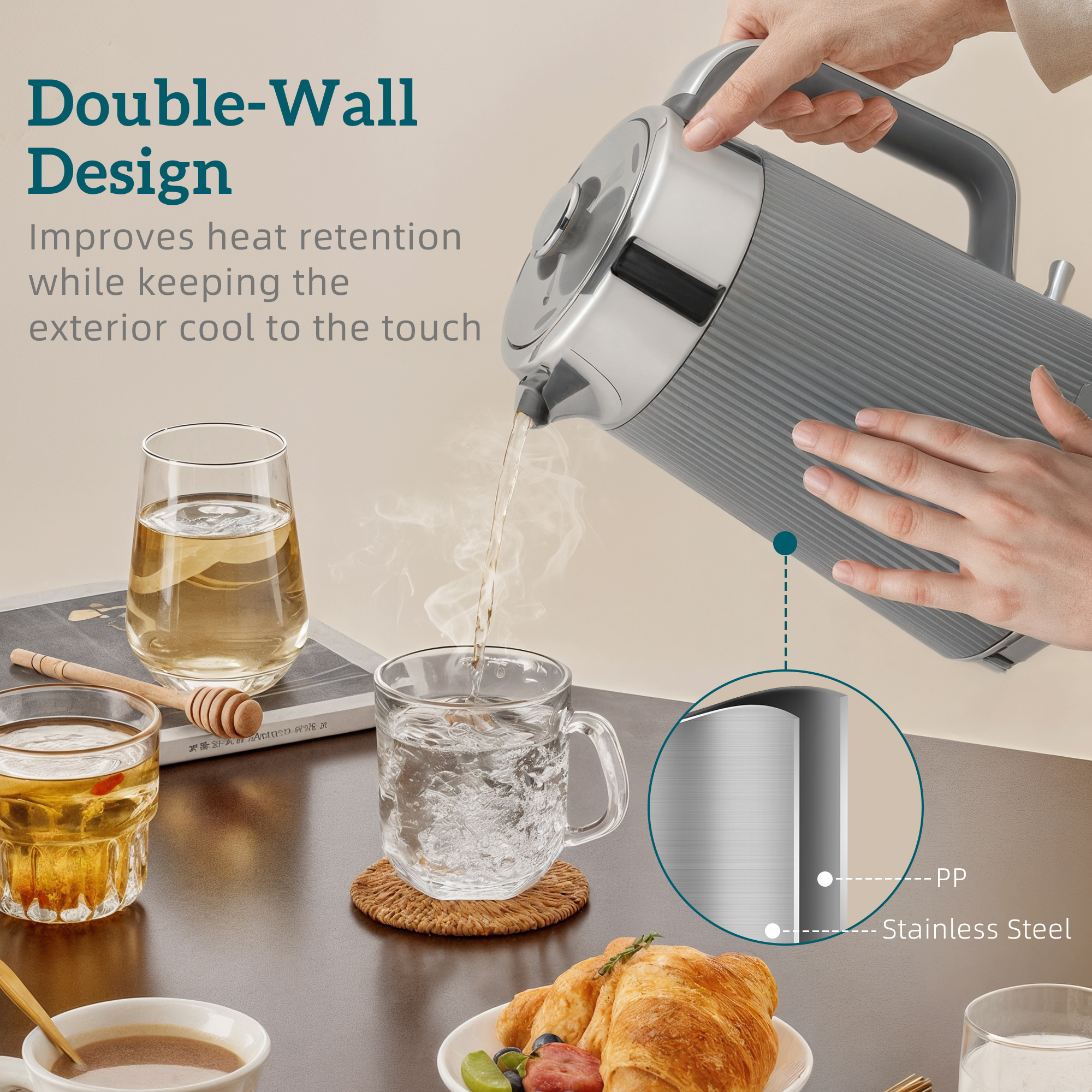 Electric Stainless Steel Kettle And Toaster Set,3000W 1.7L UK Strix Thermostat — image 5