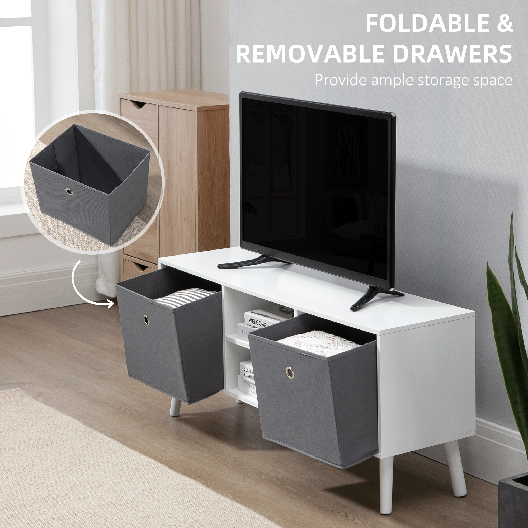 TV Cabinet Stand Unit For TVs Up To 50'' With Foldable Drawers,Entertainment — image 2