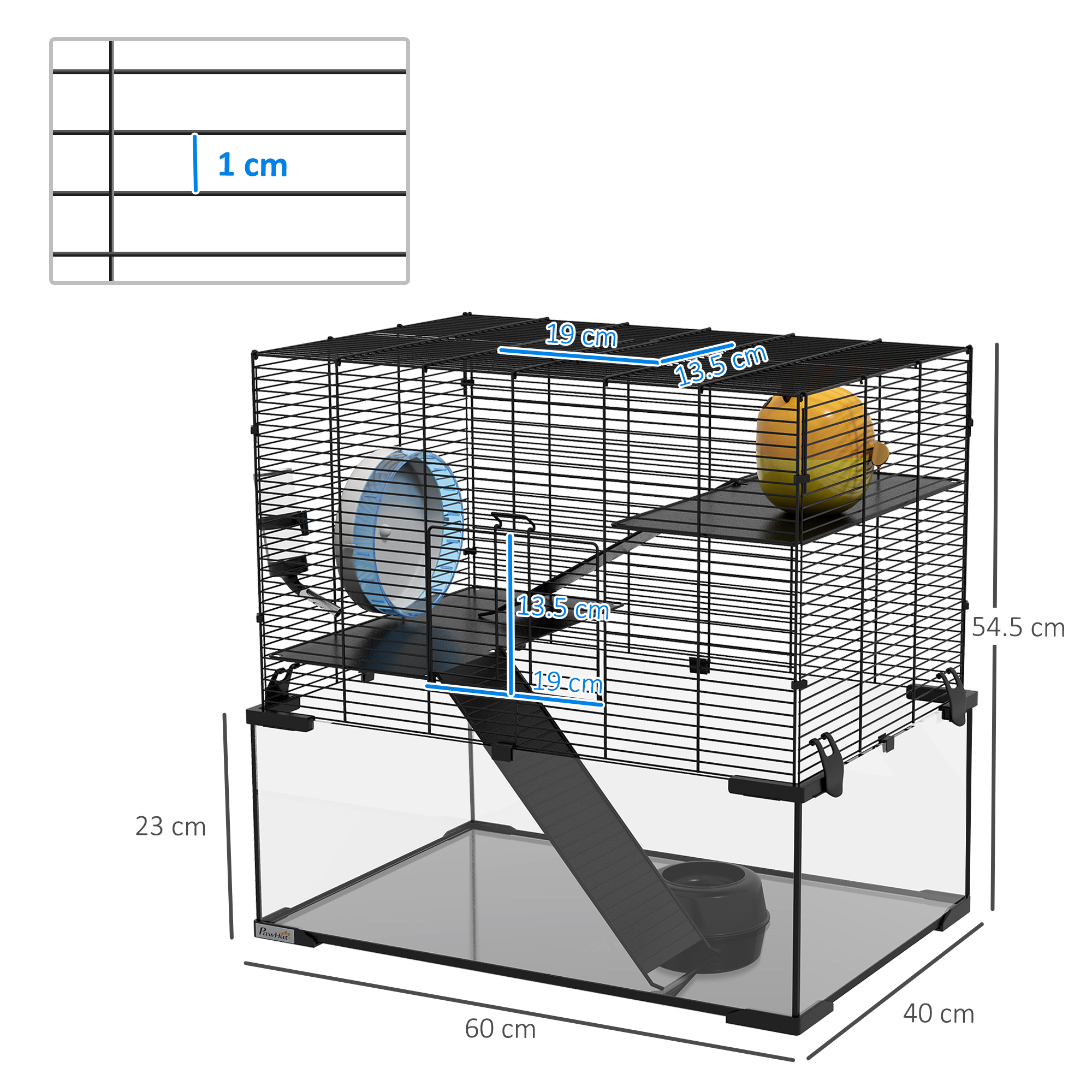 3 Tiers Hamster Cage,Gerbil Cage With Deep Glass Bottom,Non-Slip — image 3