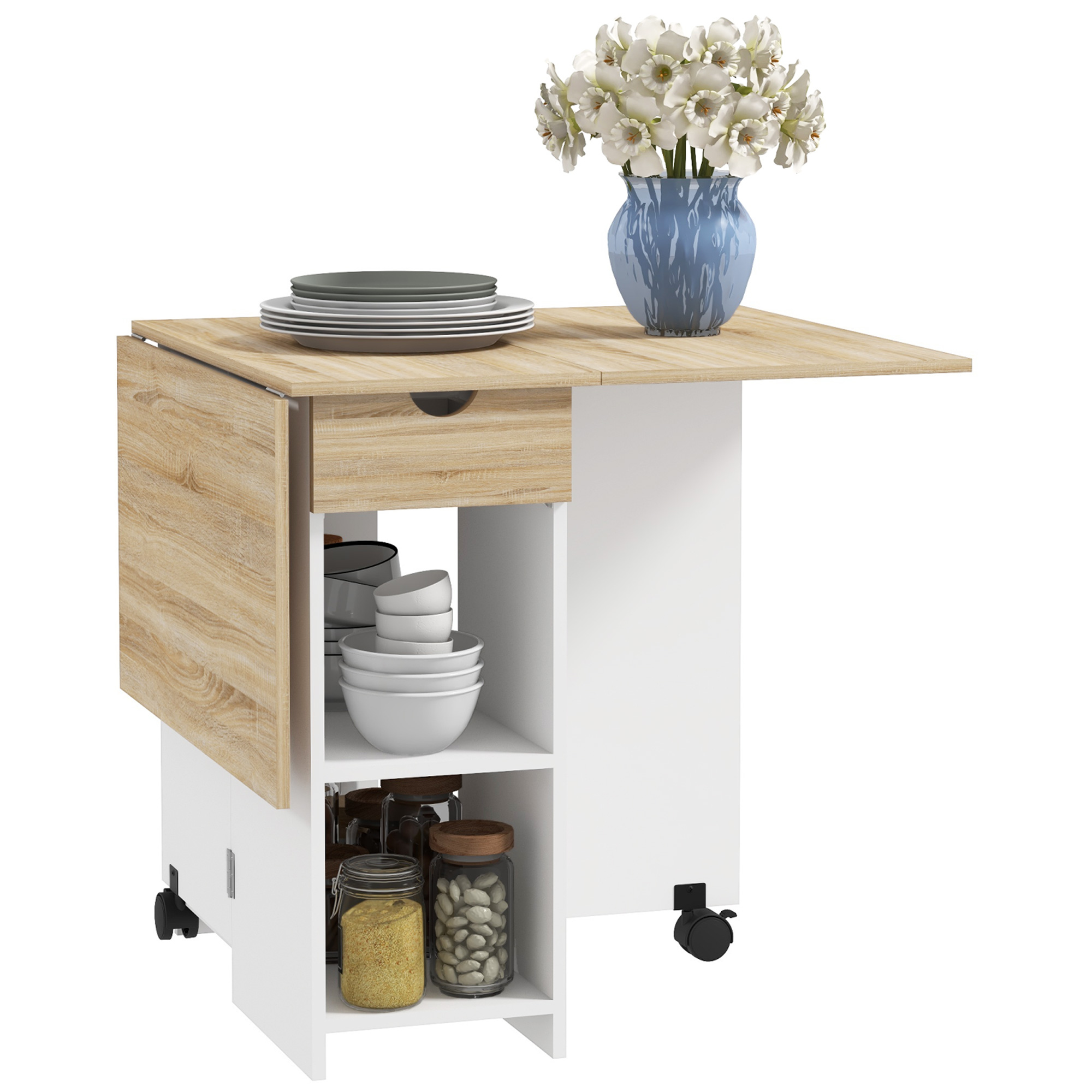 Folding Dining Table,Drop Leaf Table For Small Spaces,Foldable With Drawer — image 4