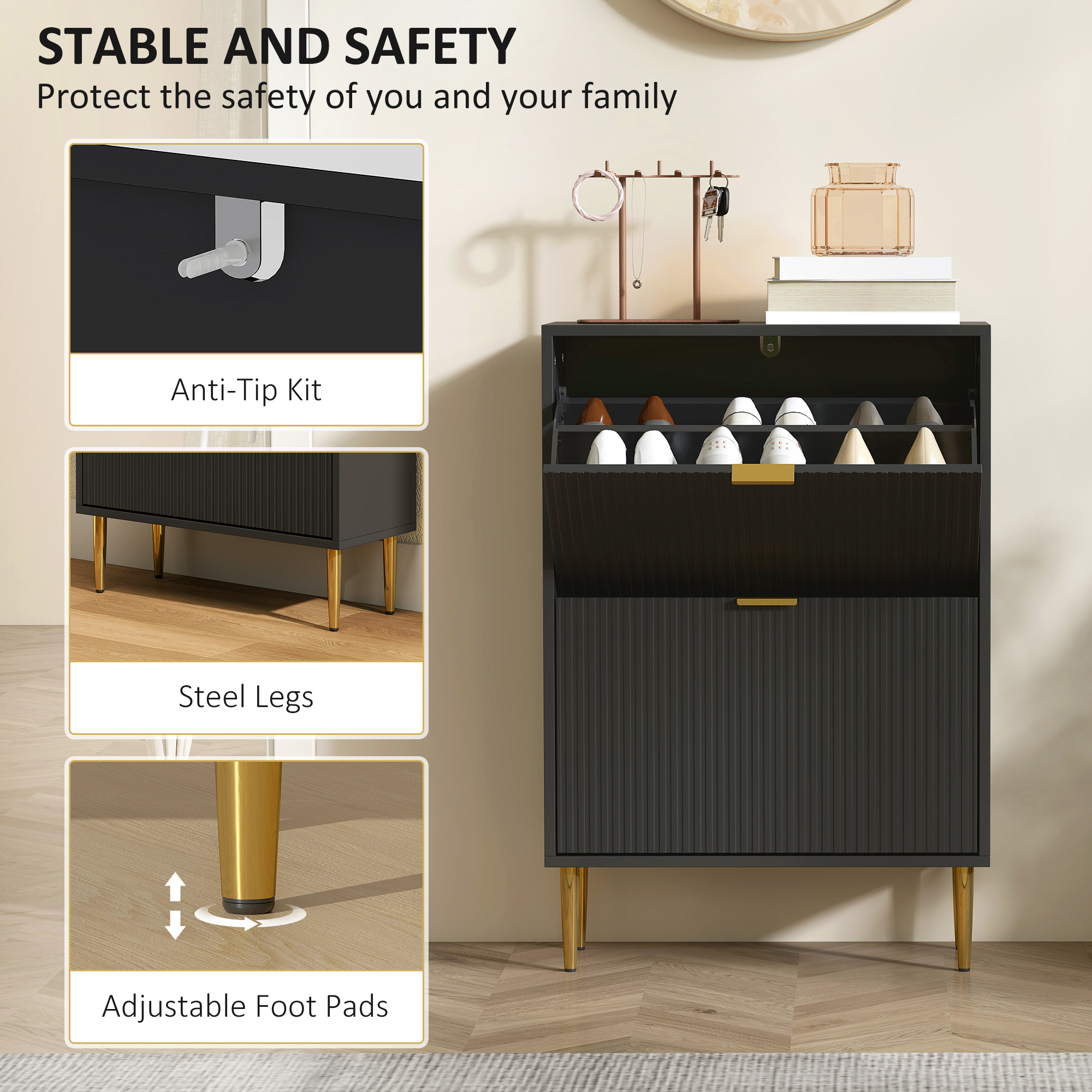 Elegant Two-Drawer Shoe Cabinet-Black — image 5