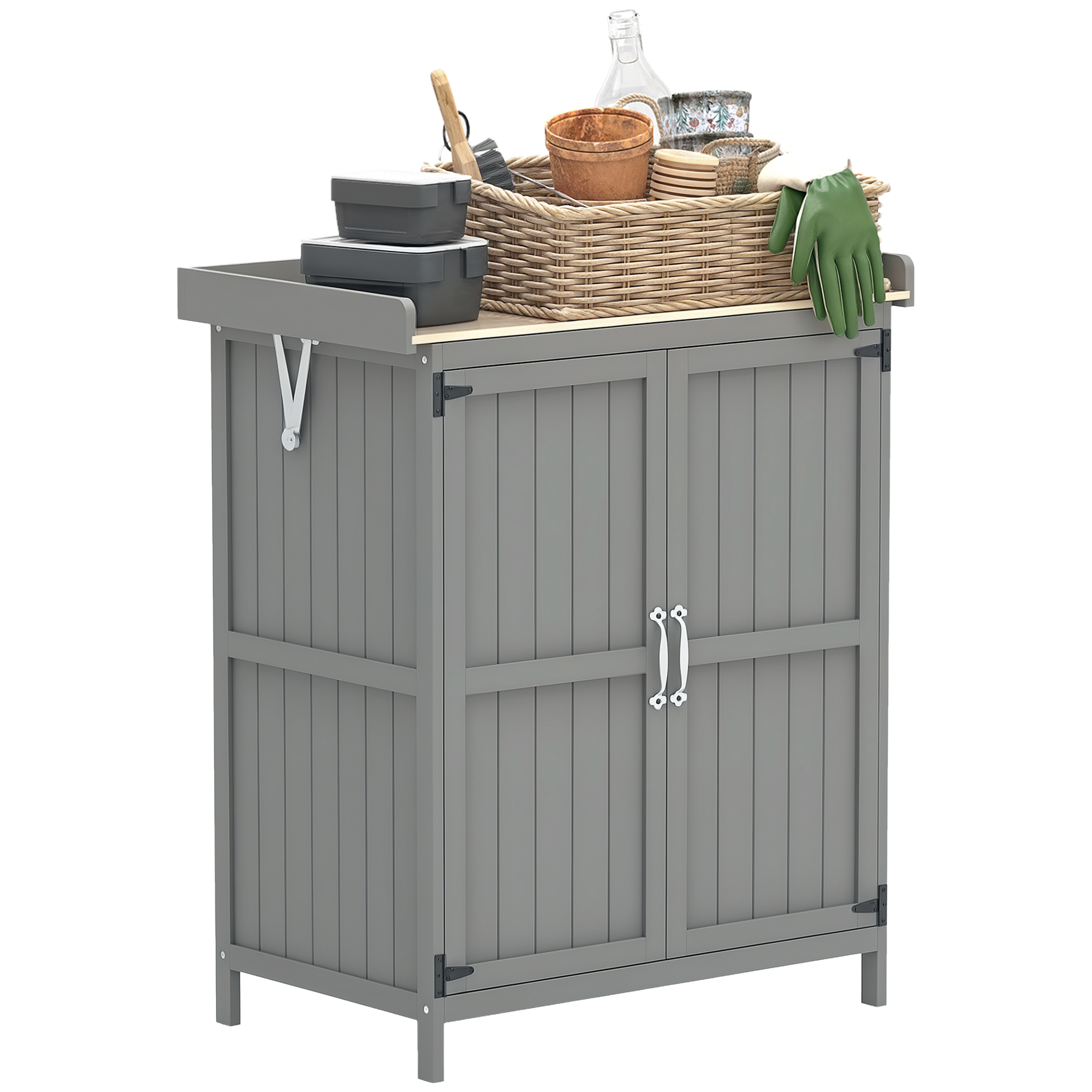 Wooden Garden Shed,Garden Tool Storage Shed With Hinged Roof And Shelf,Outdoor — image 3