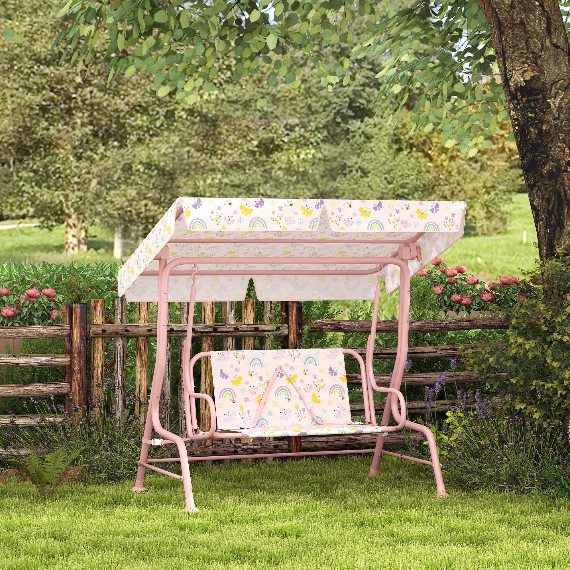 Kids Garden Swing Chair With Adjustable Canopy,Safety Belt,2 Seater Hammock — image 4