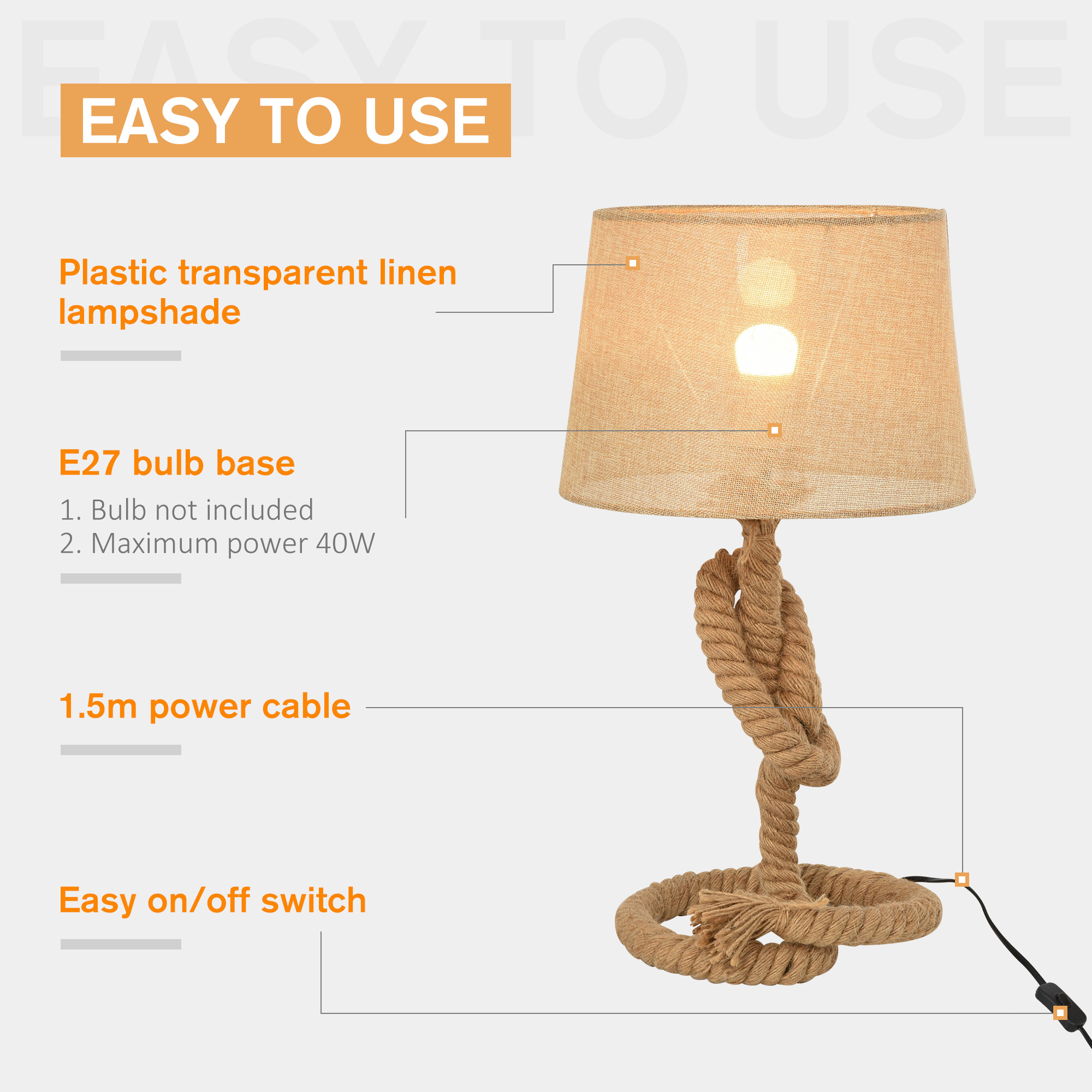 Nautical Style Table Lamp With Fabric Lampshade Metal Frame Power Switch,48cm — image 4