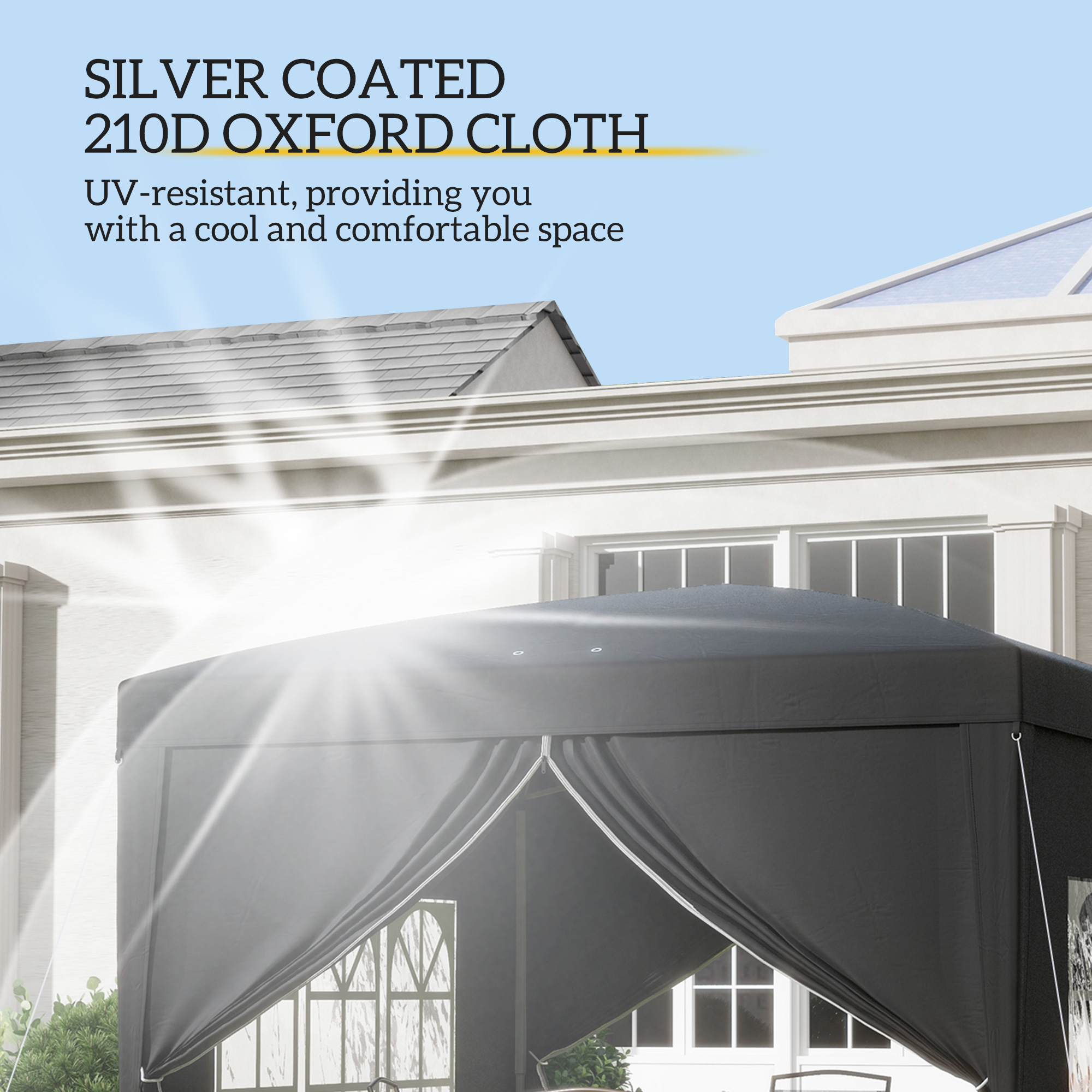 3x3(m) Pop-Up Gazebo,with Curtain Walls And Windows,Black — image 2