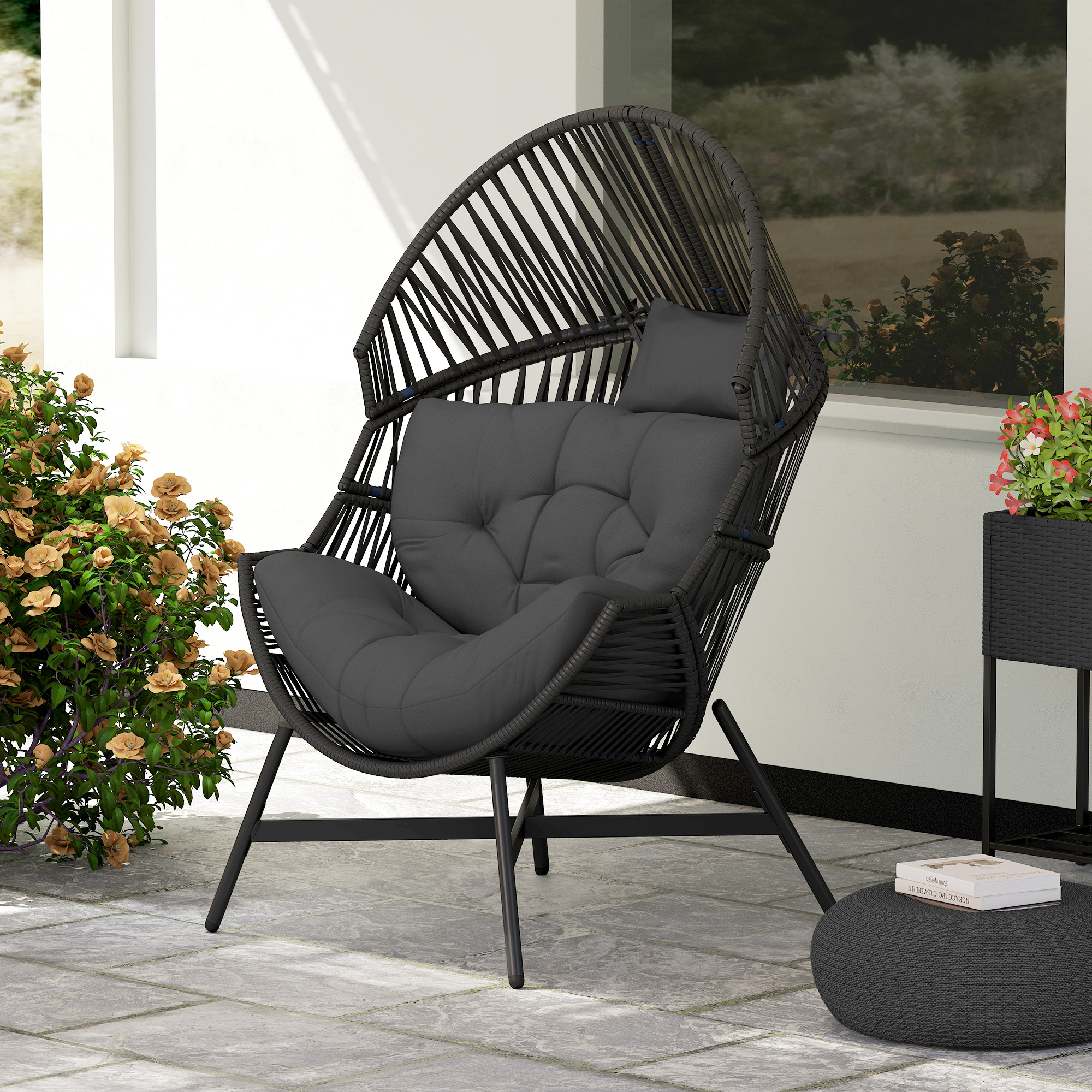 Rattan Egg Chair,Oversized Freestanding Garden Chair With Thick Tufted — image 3
