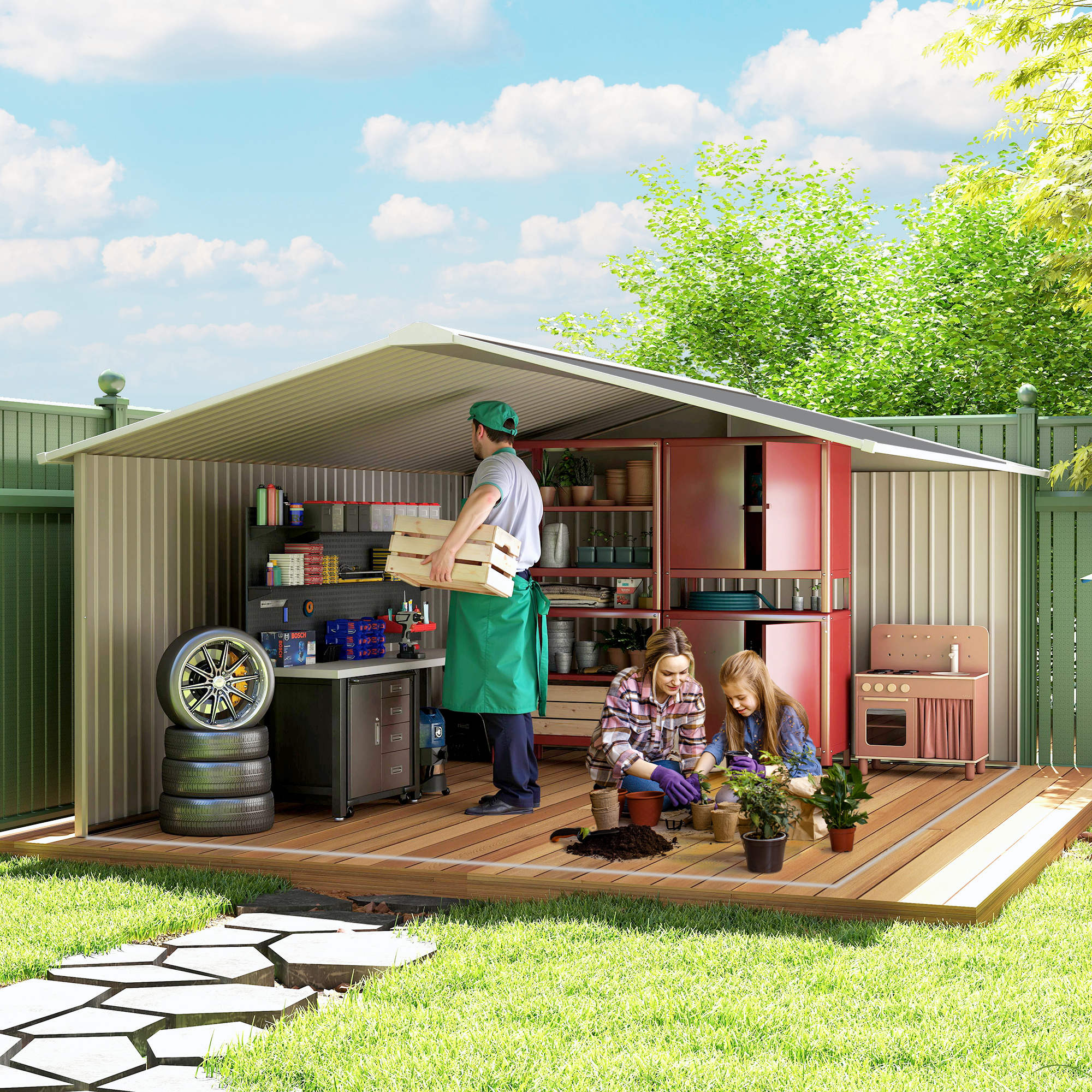 13 X 11ft Metal Garden Shed,Outdoor Storage Tool House