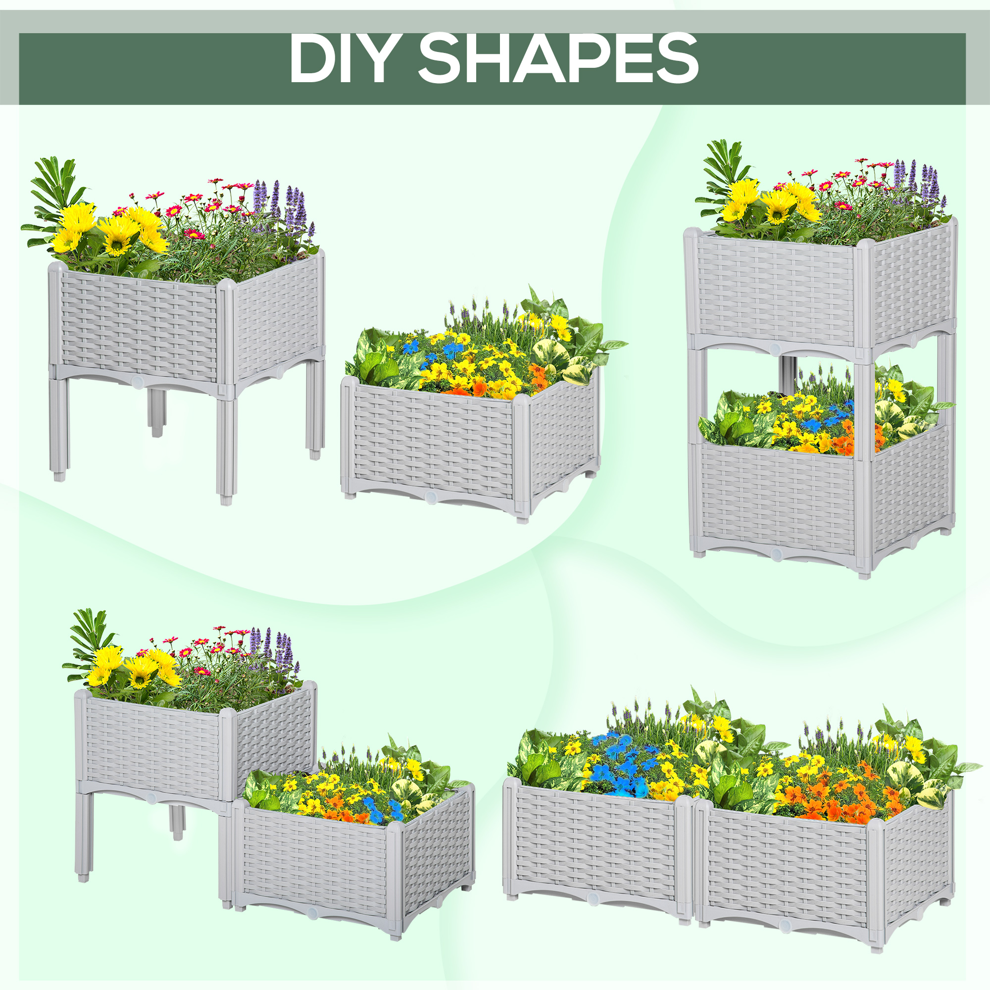 Set Of Two Rattan-Effect Planters-Grey