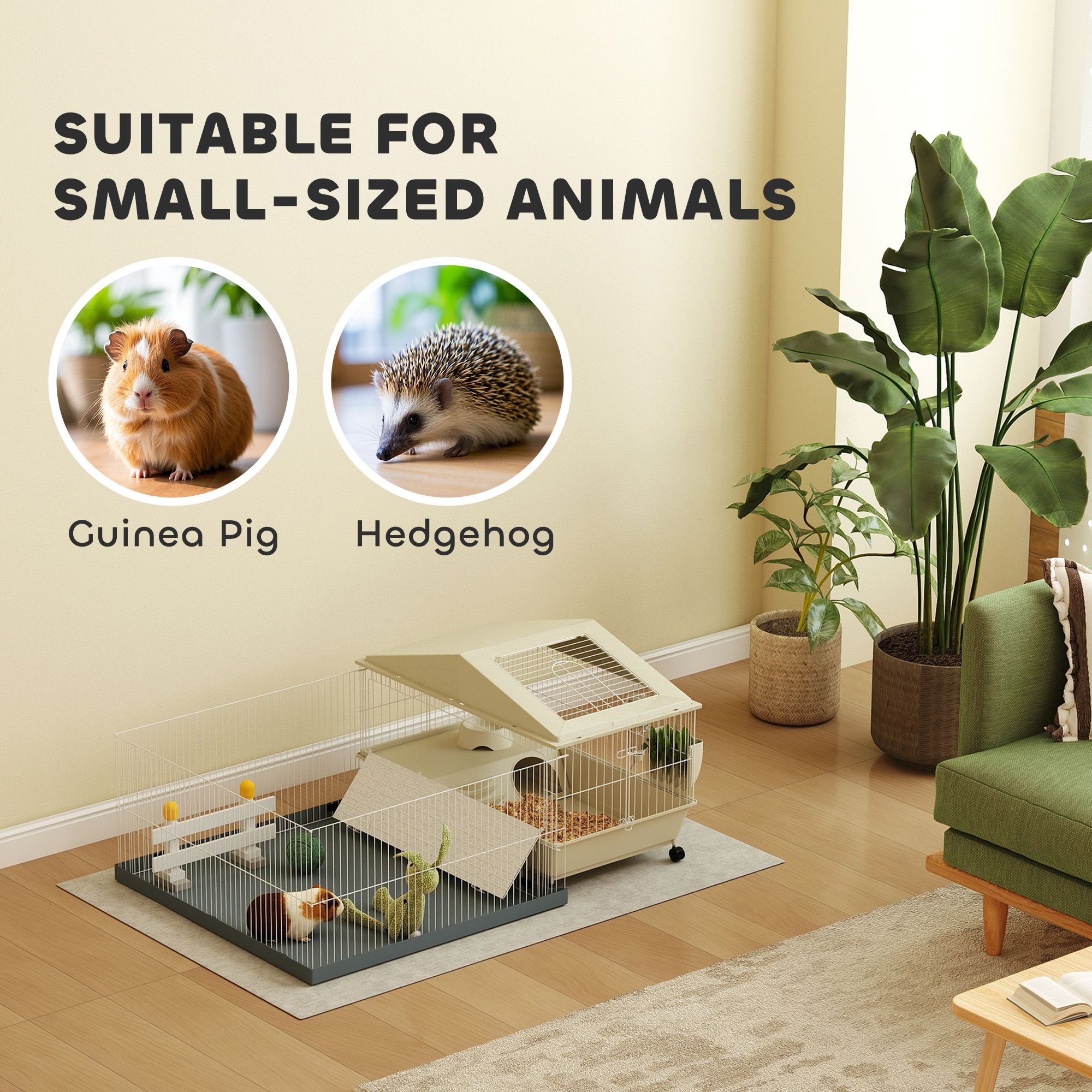 Small Animal Cage With Removable Pet Playpen,Guinea Pig Waterproof Pad,Hay — image 4