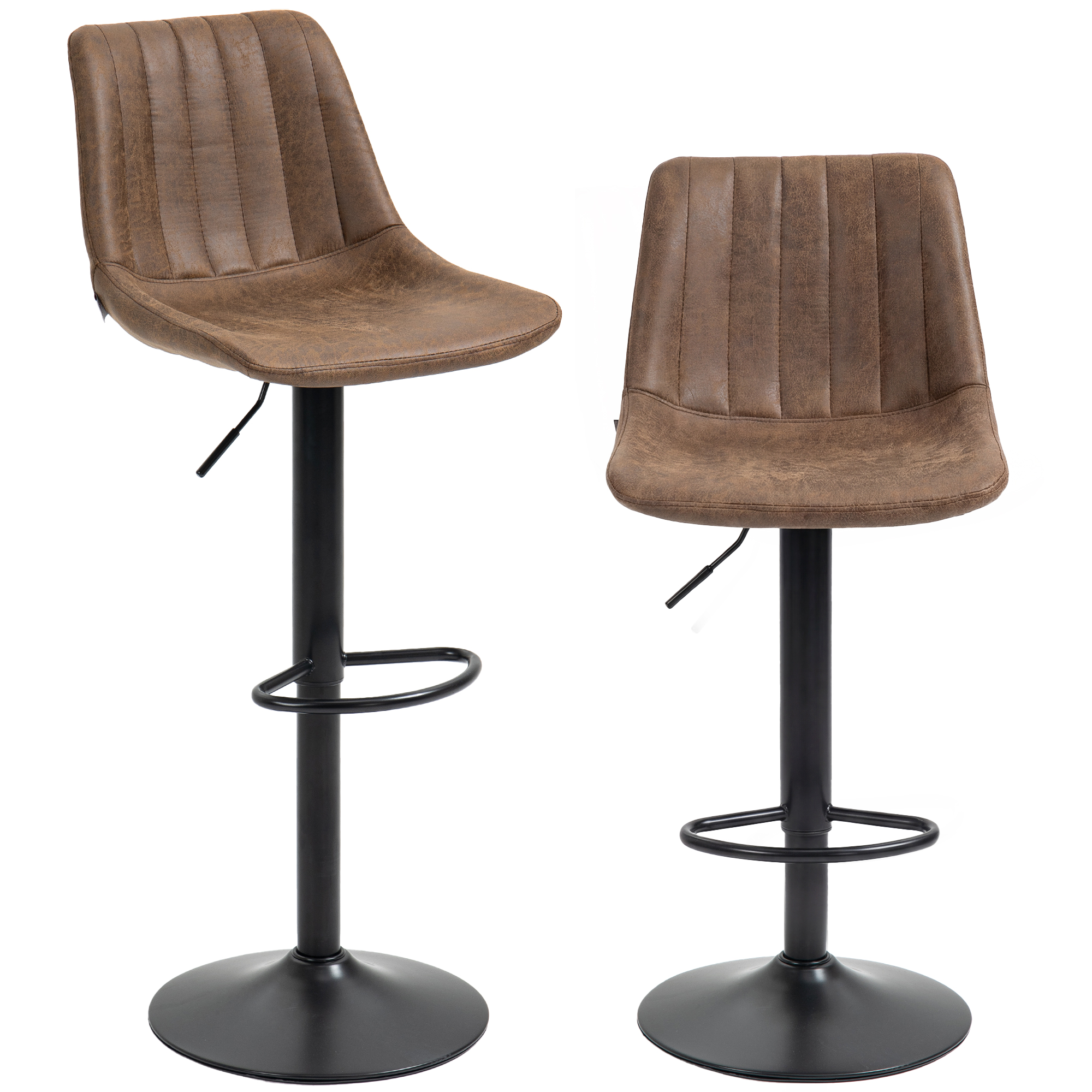 Set Of 2 Leathaire Tub Bar Stools-Brown — image 4