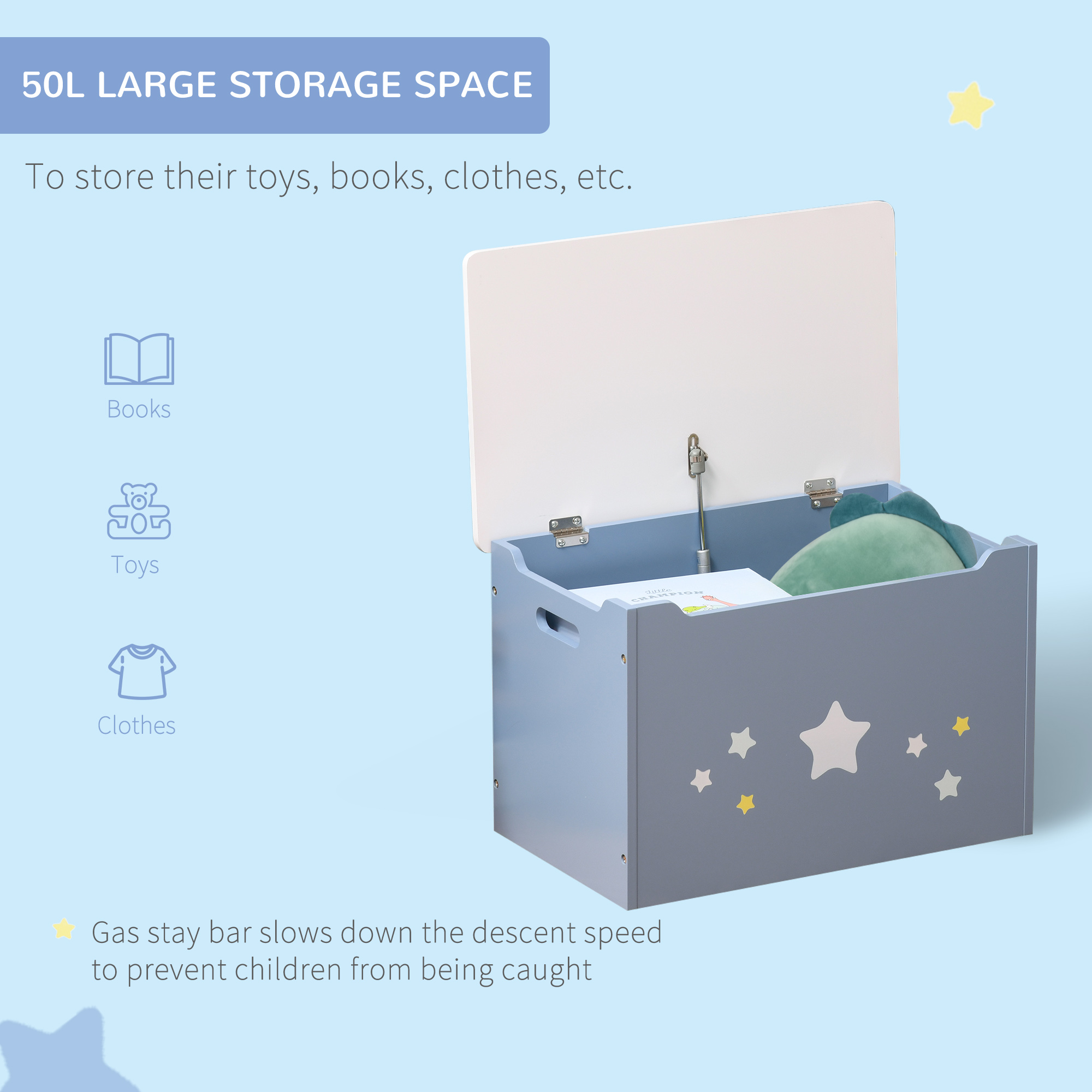 Kids Wooden Toy Box Children Storage Chest Organiser Side Handle Safety Hinge — image 4