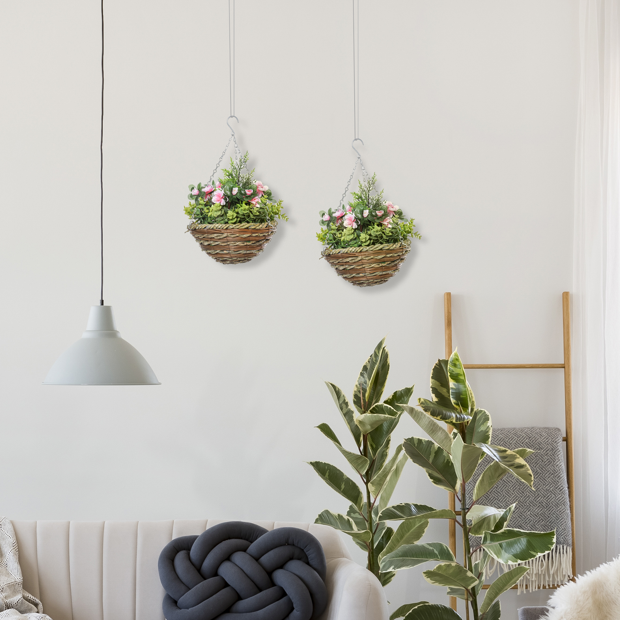 Set Of Two Hanging Lisianthus Flower Pots-Pink/Green — image 5