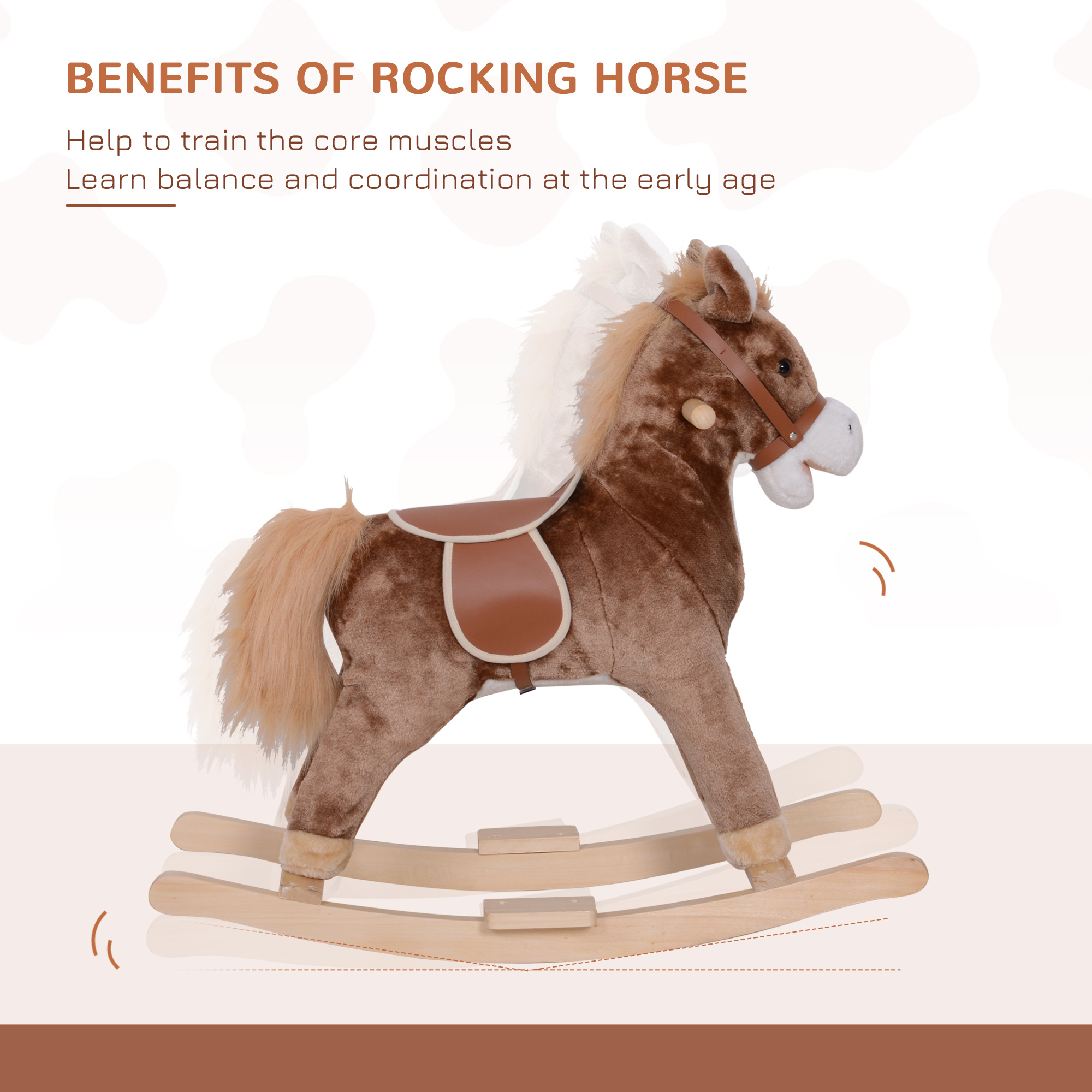 Kids Children Plush Rocking Horse Wooden Base Ride On Toy Rocker With Handle — image 2