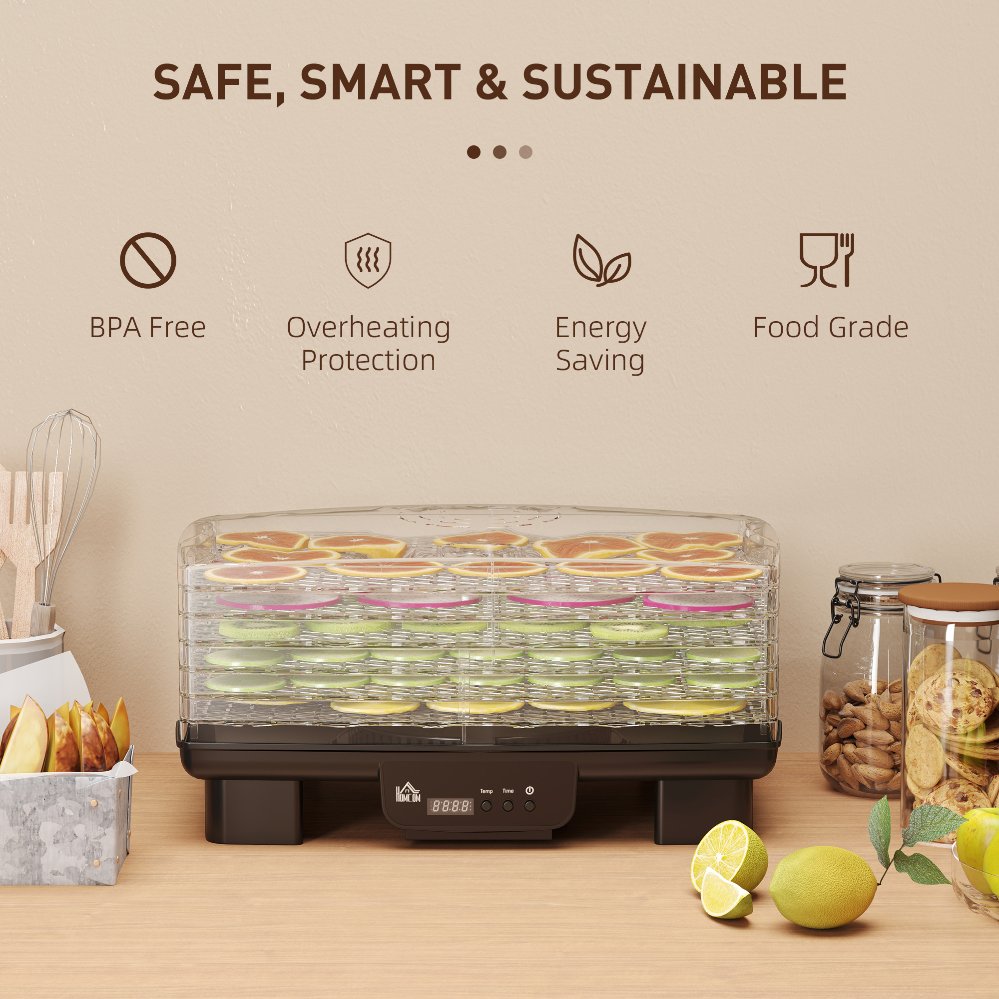 40-70℃ six-tray food dehydrator-black