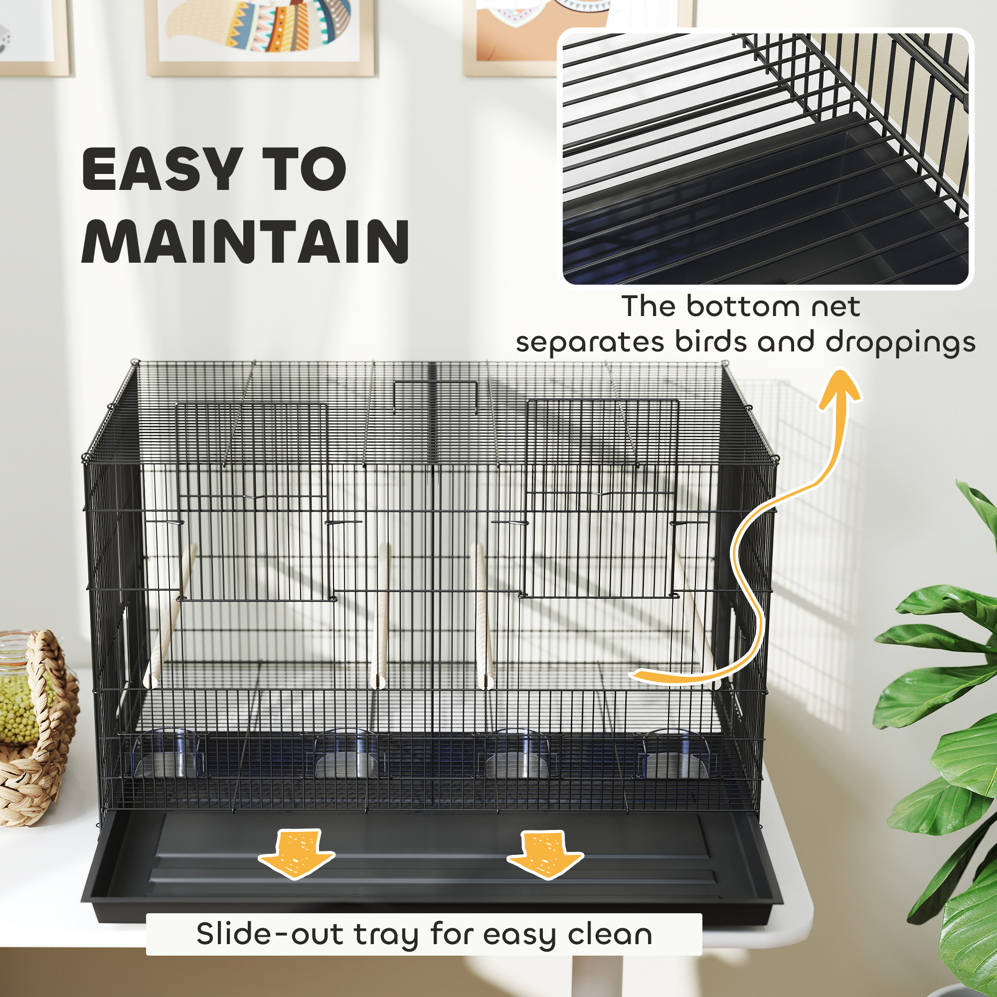 Bird Cage With Divider,4 Wooden Perches,Slide Out Tray,4 Feeders,for — image 4