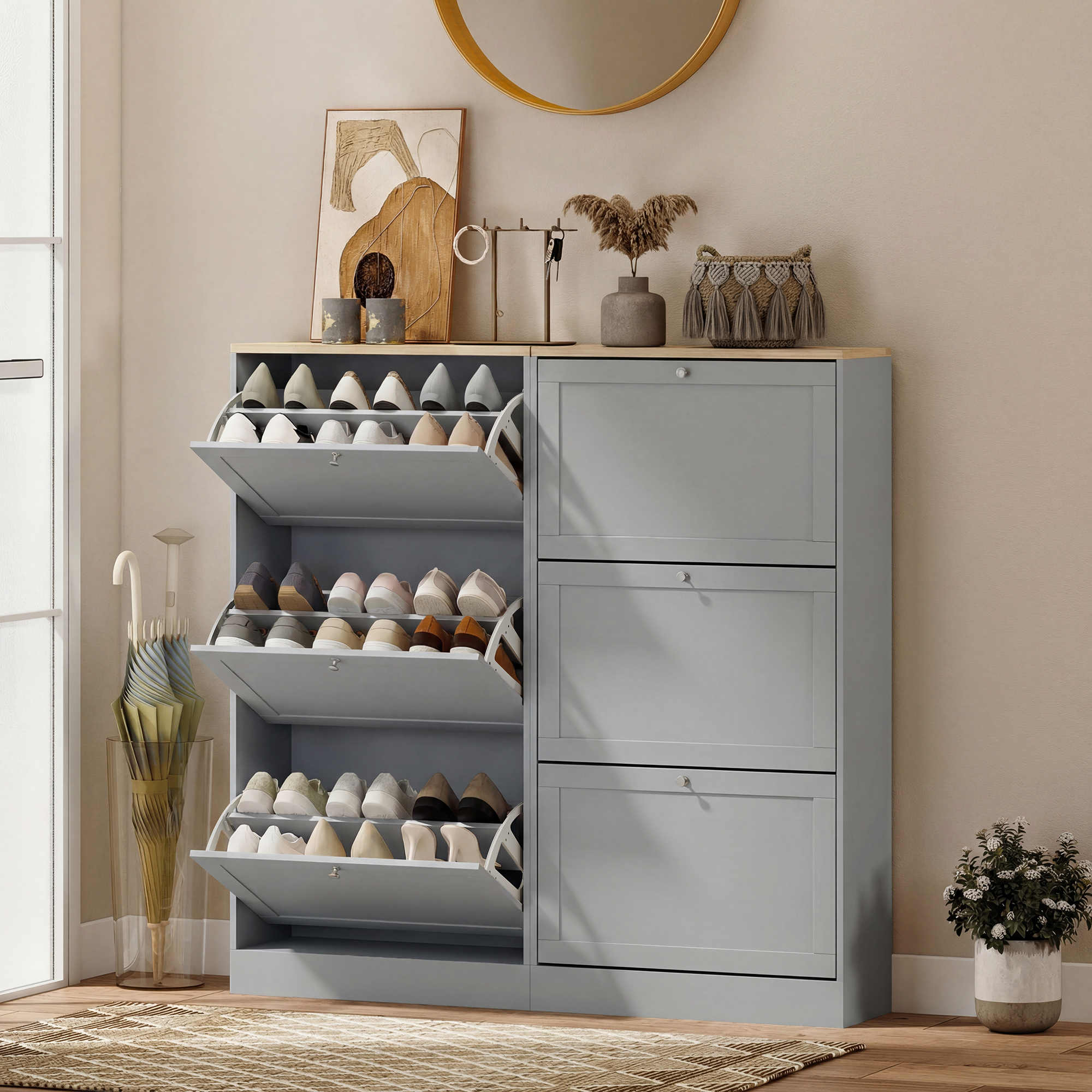 Modern Compact Three-Drawer Shoe Storage Cabinet-Grey — image 5