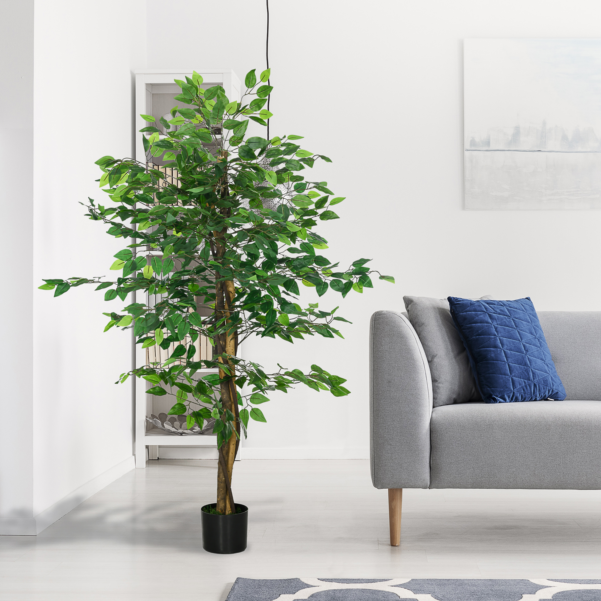 Artificial Ficus Tree,with Weighted Plant Pot-Green