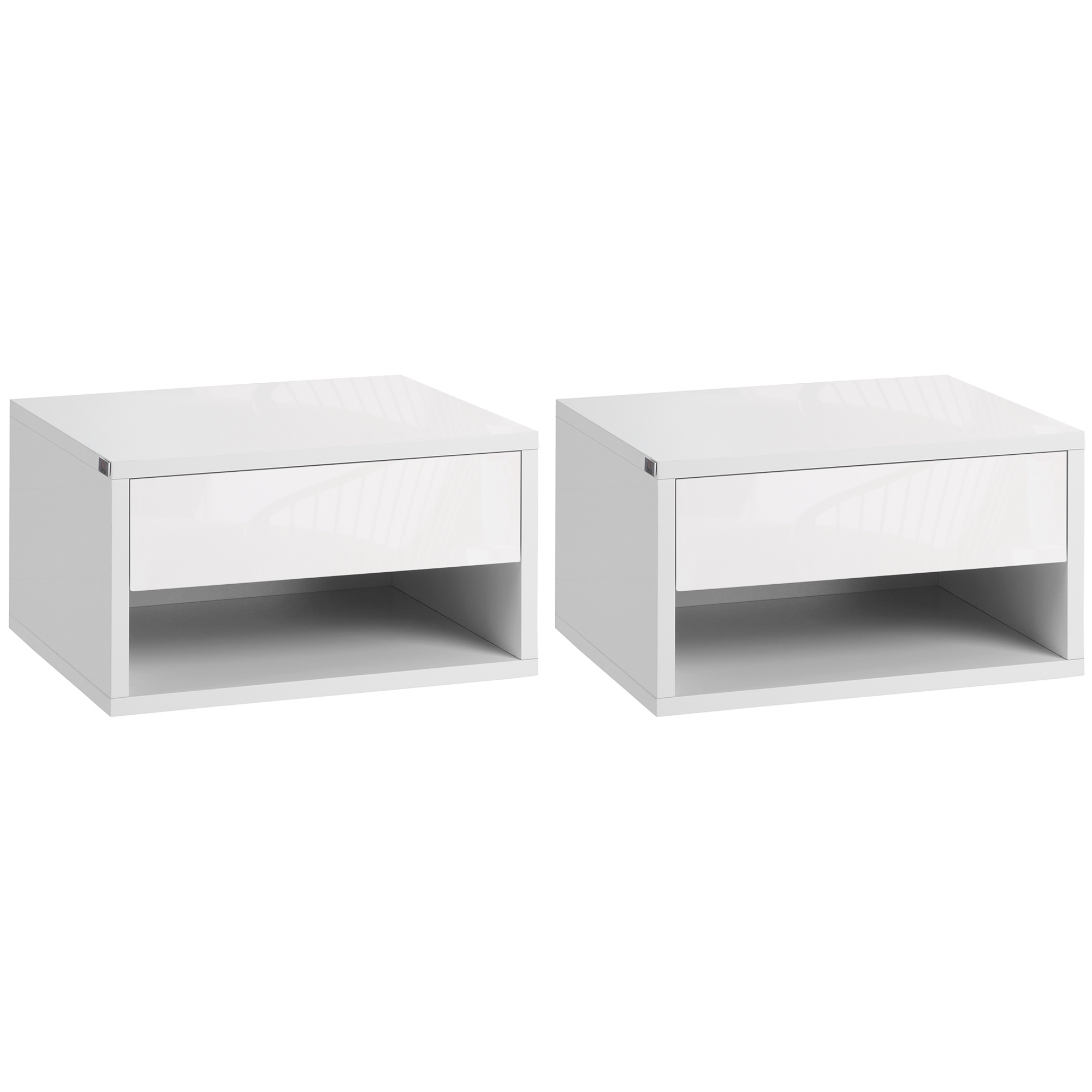 Set Of Two Floating Bedside Tables-High Gloss White
