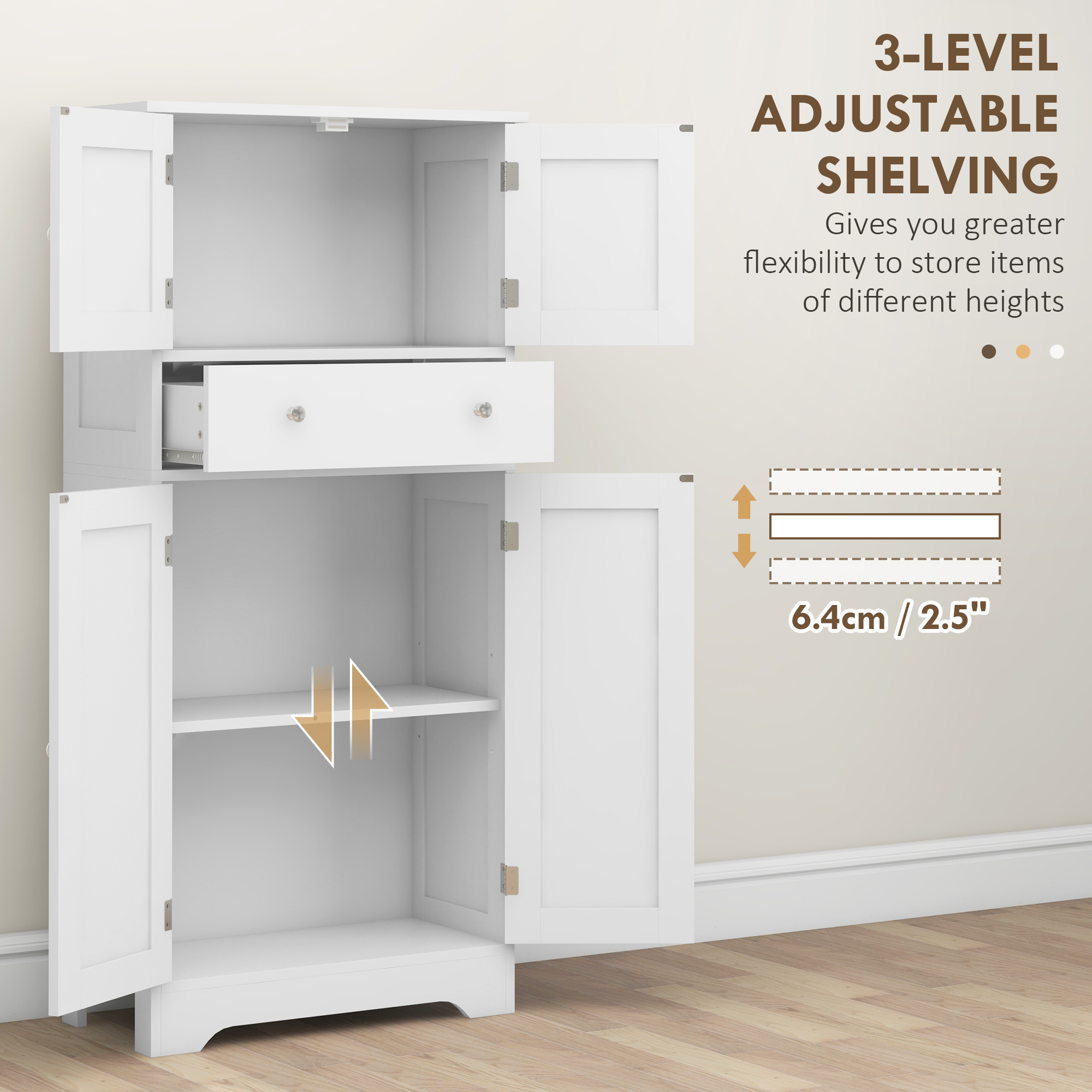 Multi-storage freestanding kitchen cabinet-white