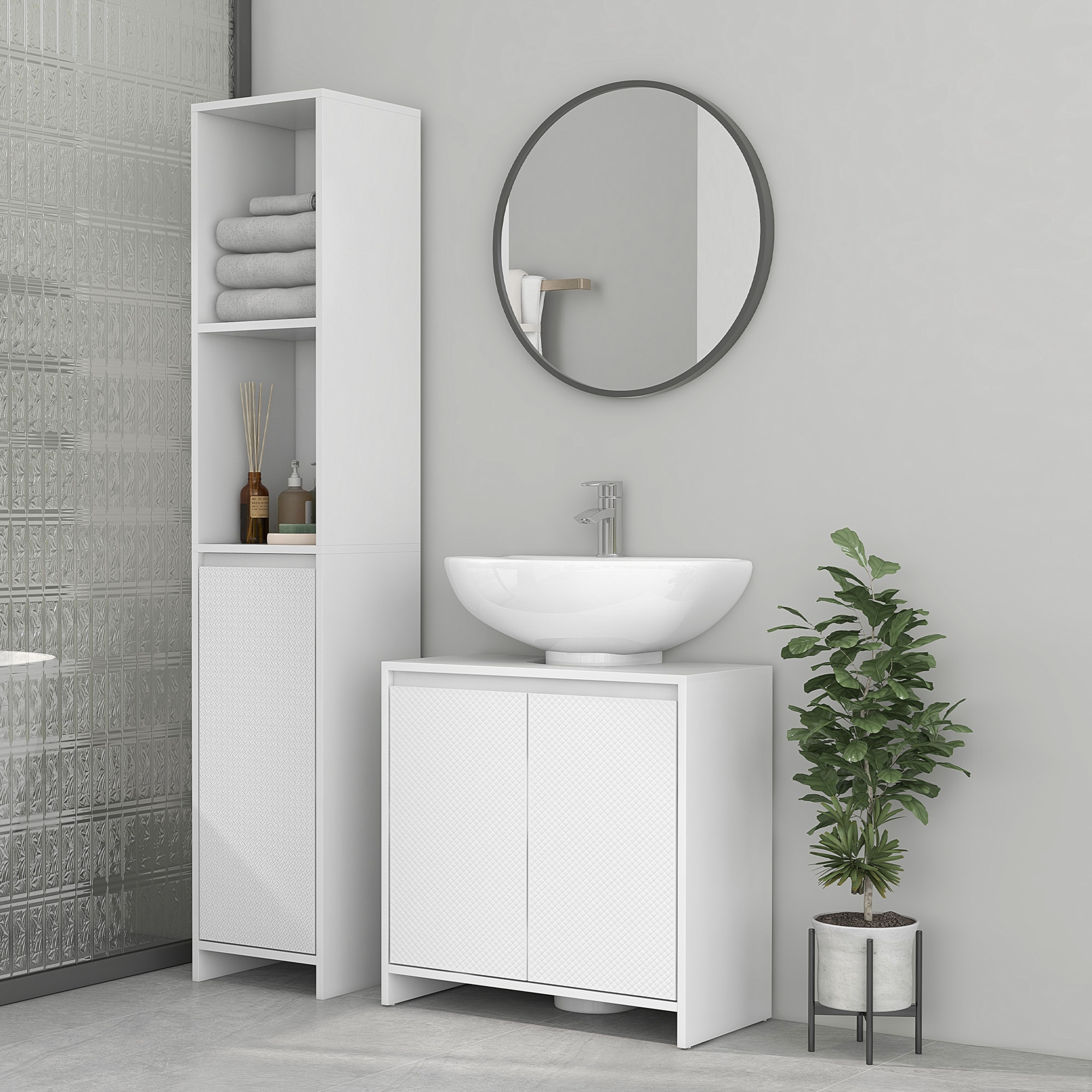 Under Sink Bathroom Cabinet,Freestanding Cabinet With 2 Doors And Shelf — image 4