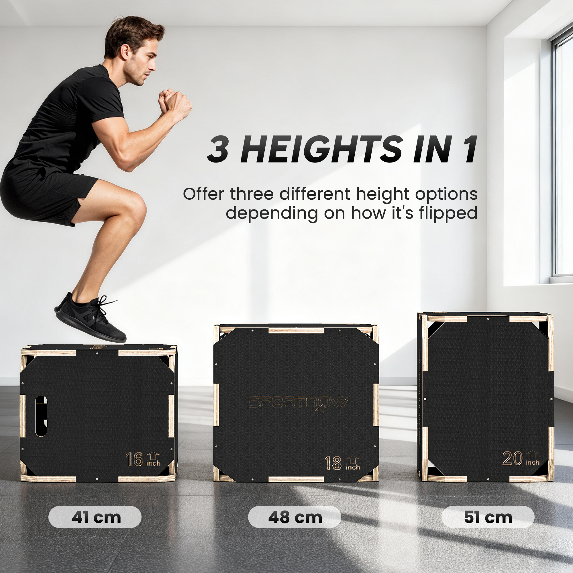 Non-Slip Plyo Box,Corner-free Wooden Jump Box,41 X 51 X 48