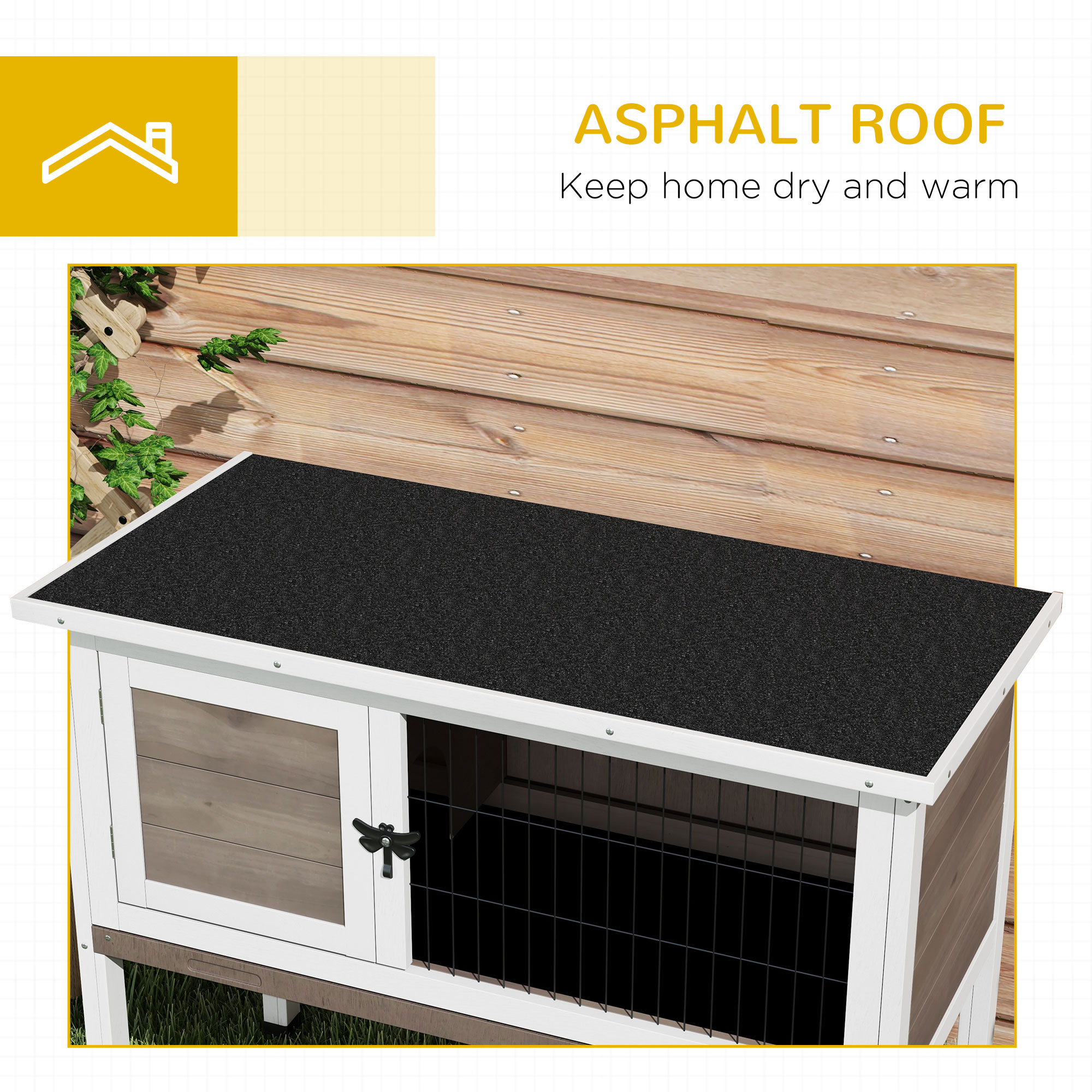 Wooden Guinea Pig Hutch,Small Animal Cage With Slide-out Tray,Openable Asphalt Roof,84 X 43 X 70cm,Brown detail photo 9