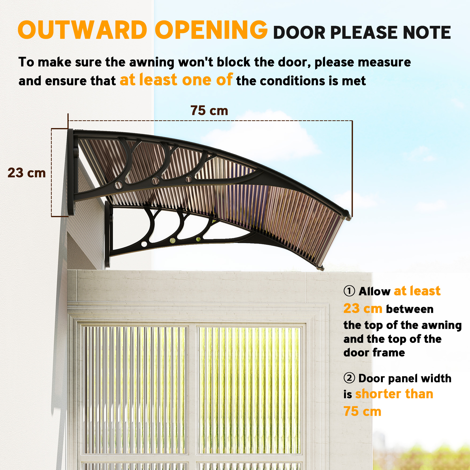 Front Door Canopy Outdoor Awning Aluminium Rigid Plastic