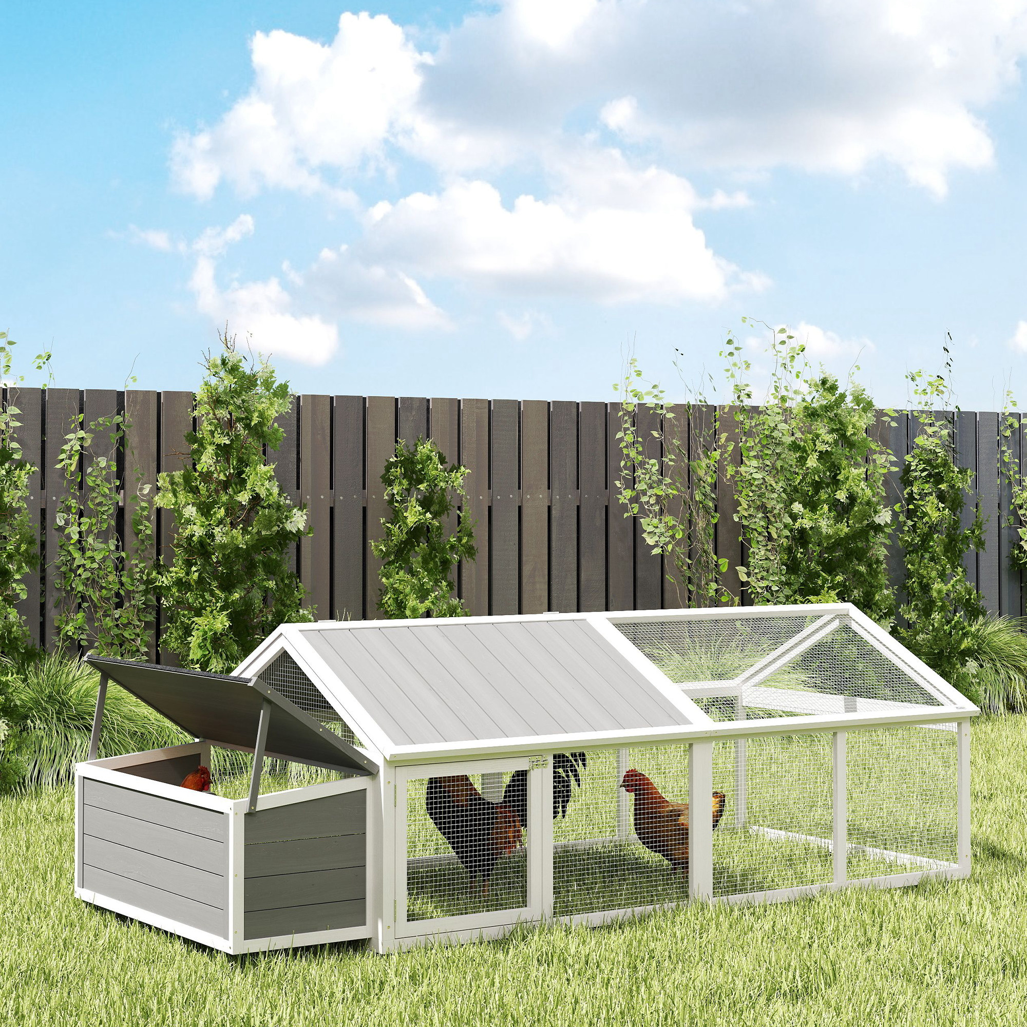Wooden Chicken Coop With Nesting Box,Openable Roof,for 4-8 Chickens,White — image 2
