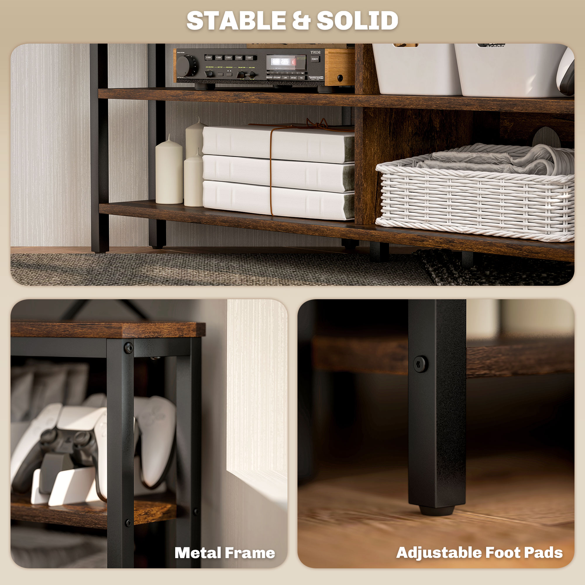 Industrial-Style Corner TV Unit-Black/Brown — image 4
