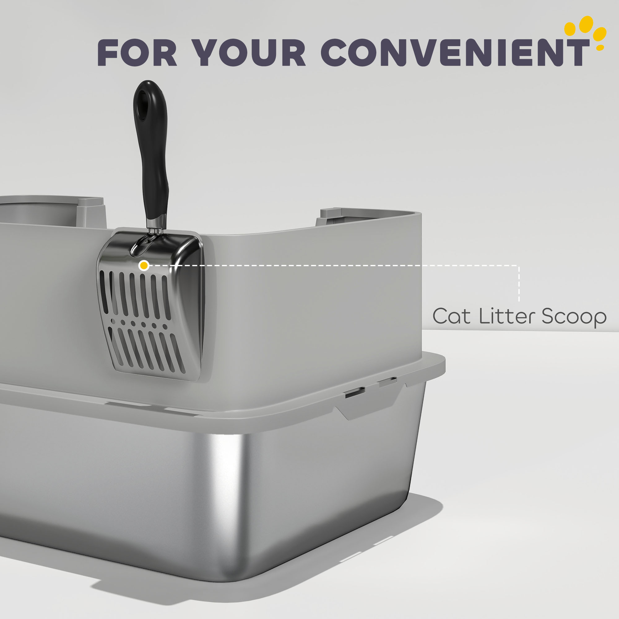High Sided Stainless Steel Litter Box,Metal Cat Tray With Metal Scoop,Litter