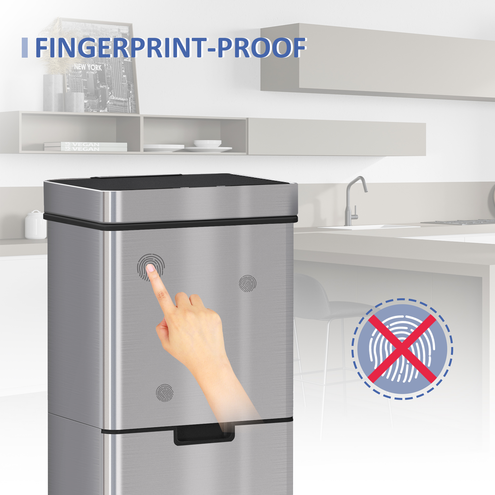 72L Recycling Sensor Bin Stainless Steel 3 Compartments For Both Wet/Dry Waste — image 4