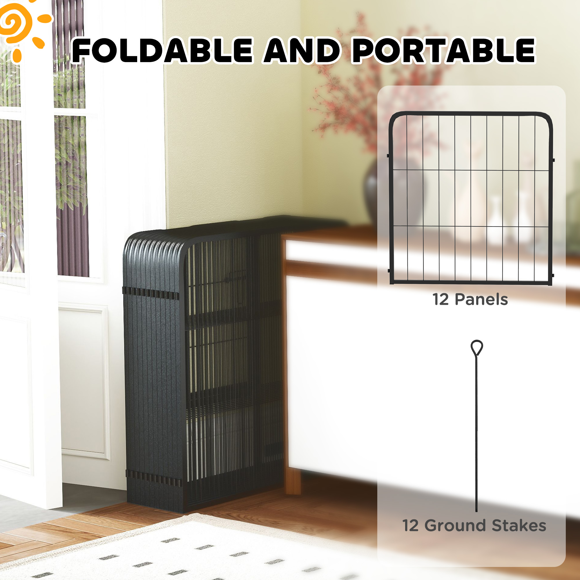 12-Panel Solid Dog Playpen With Doors,for Small Dogs,60cm High,Black — image 4