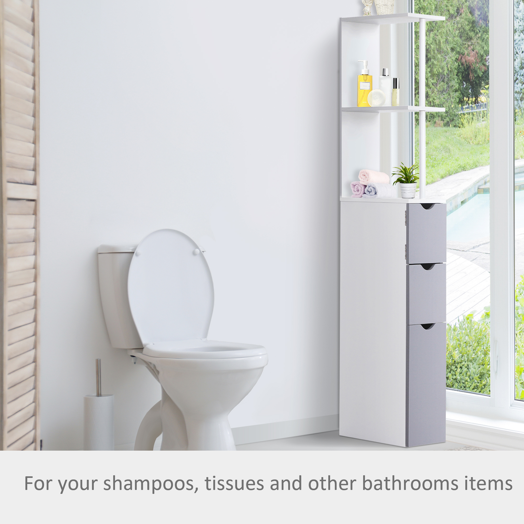 Tall Bathroom Cabinet,Freestanding Storage Cabinet With 2-Tier Shelf — image 3