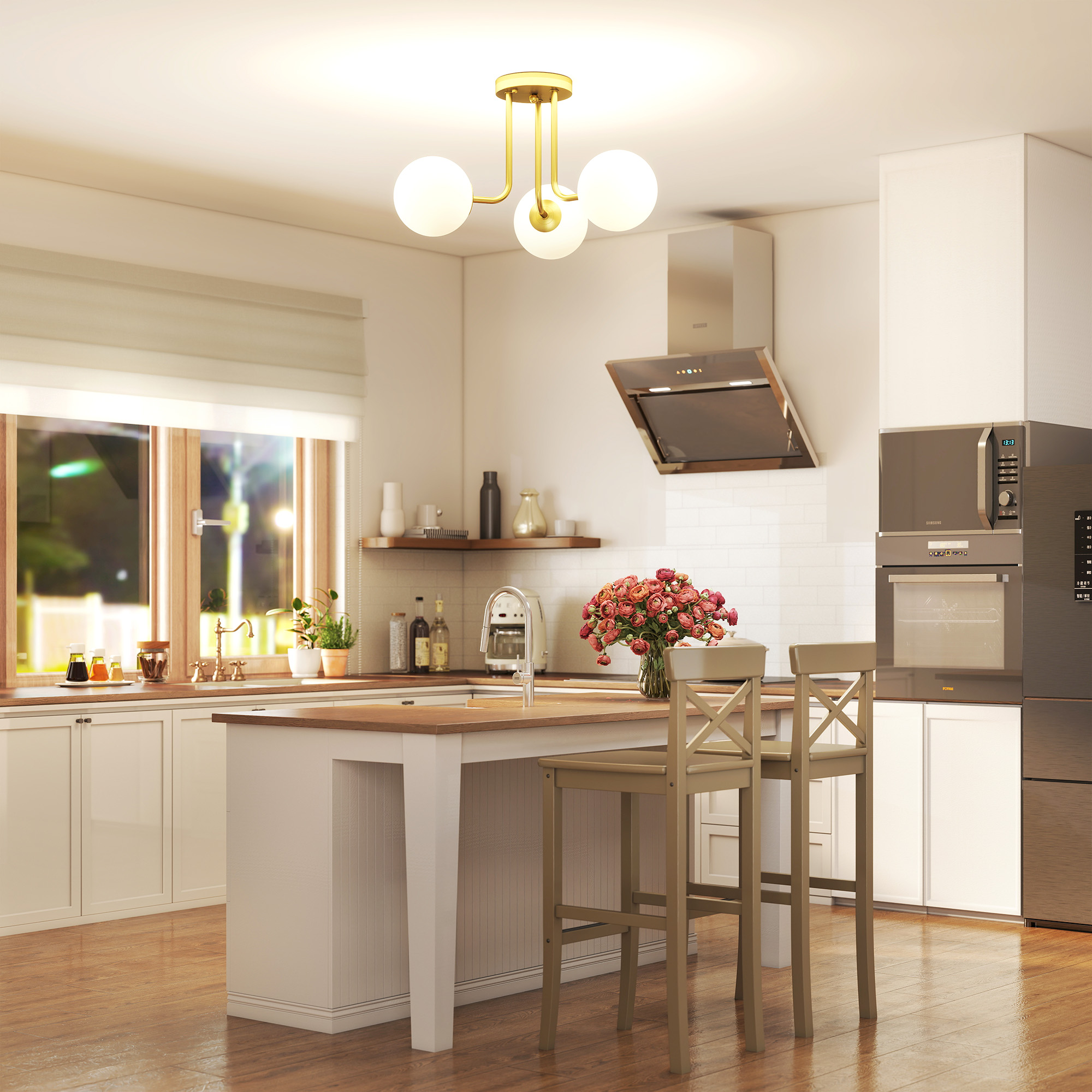 LED Ceiling Light With Globe Shades,Modern 3-Light G9 Sockets For Living — image 3