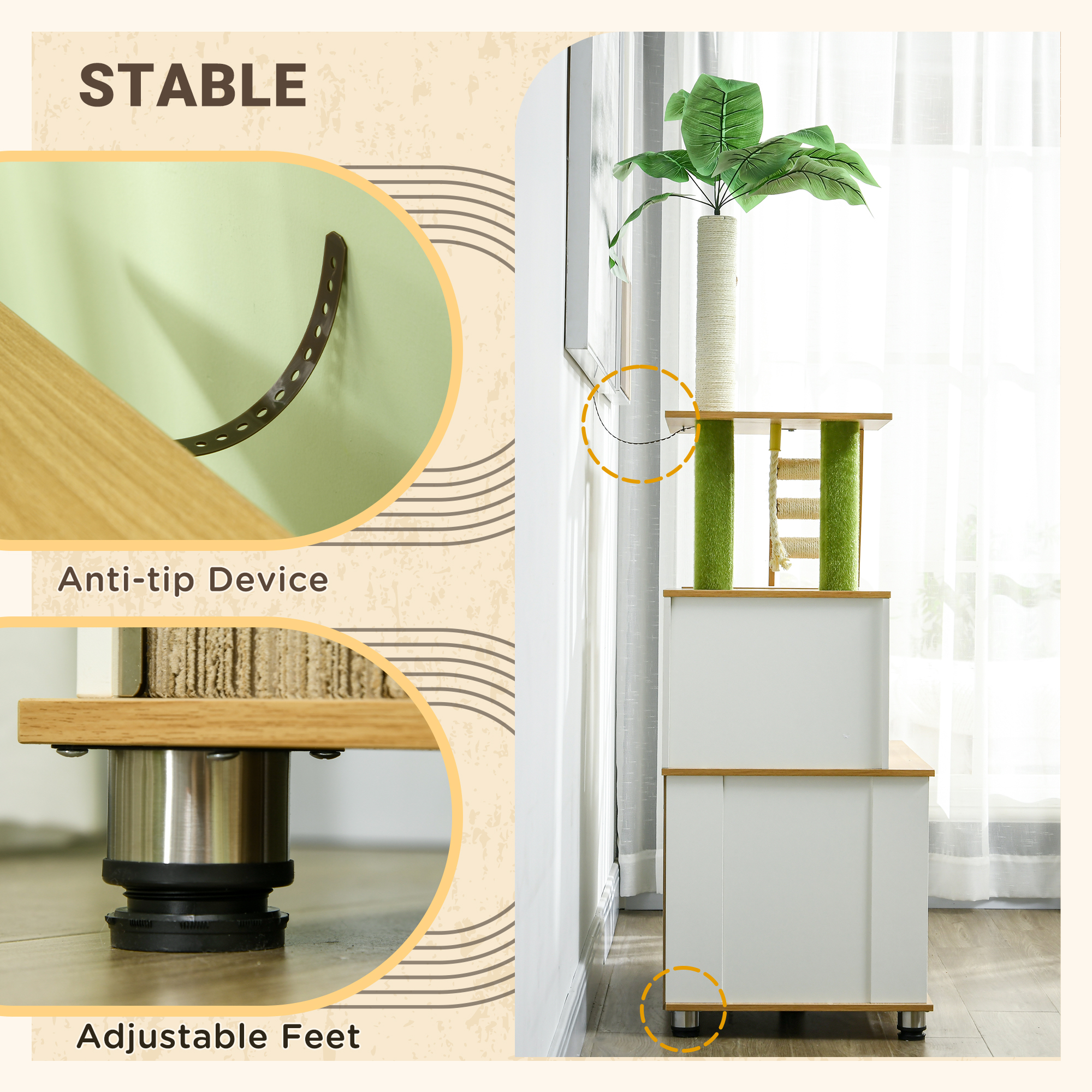 2-in-1 Hidden Cat Litter Box,Green Leaf Tree,with House,Ladder,Scratching — image 4