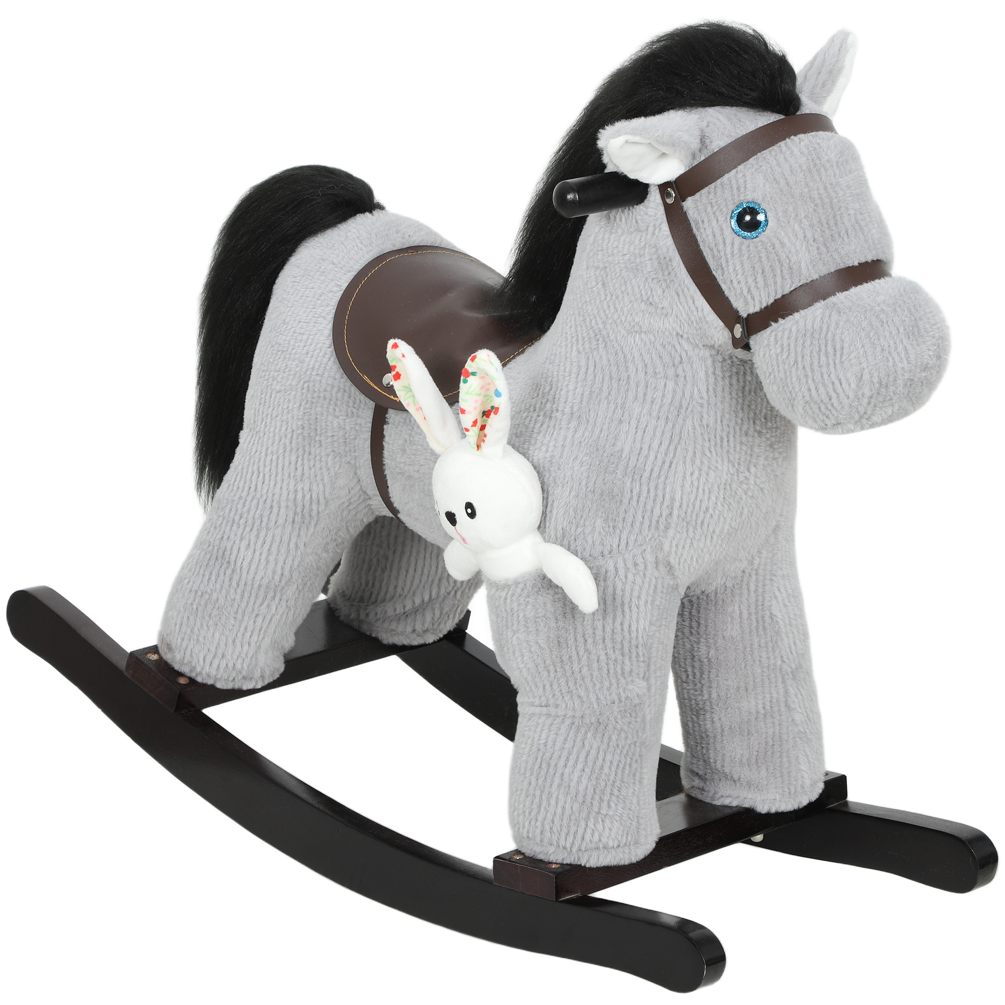 Baby Rocking Horse,Plush Ride On Toy With Handle Grip,Sound And Doll,Toddler