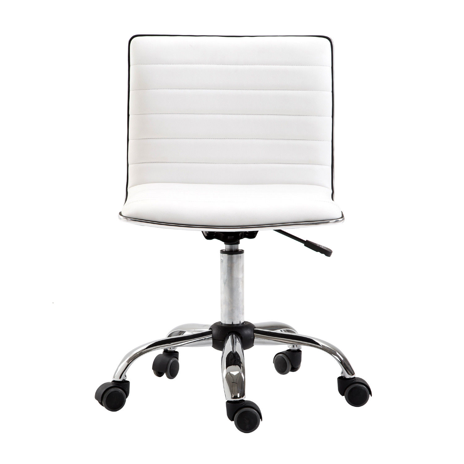 Faux Leather Armless Office Chair-White