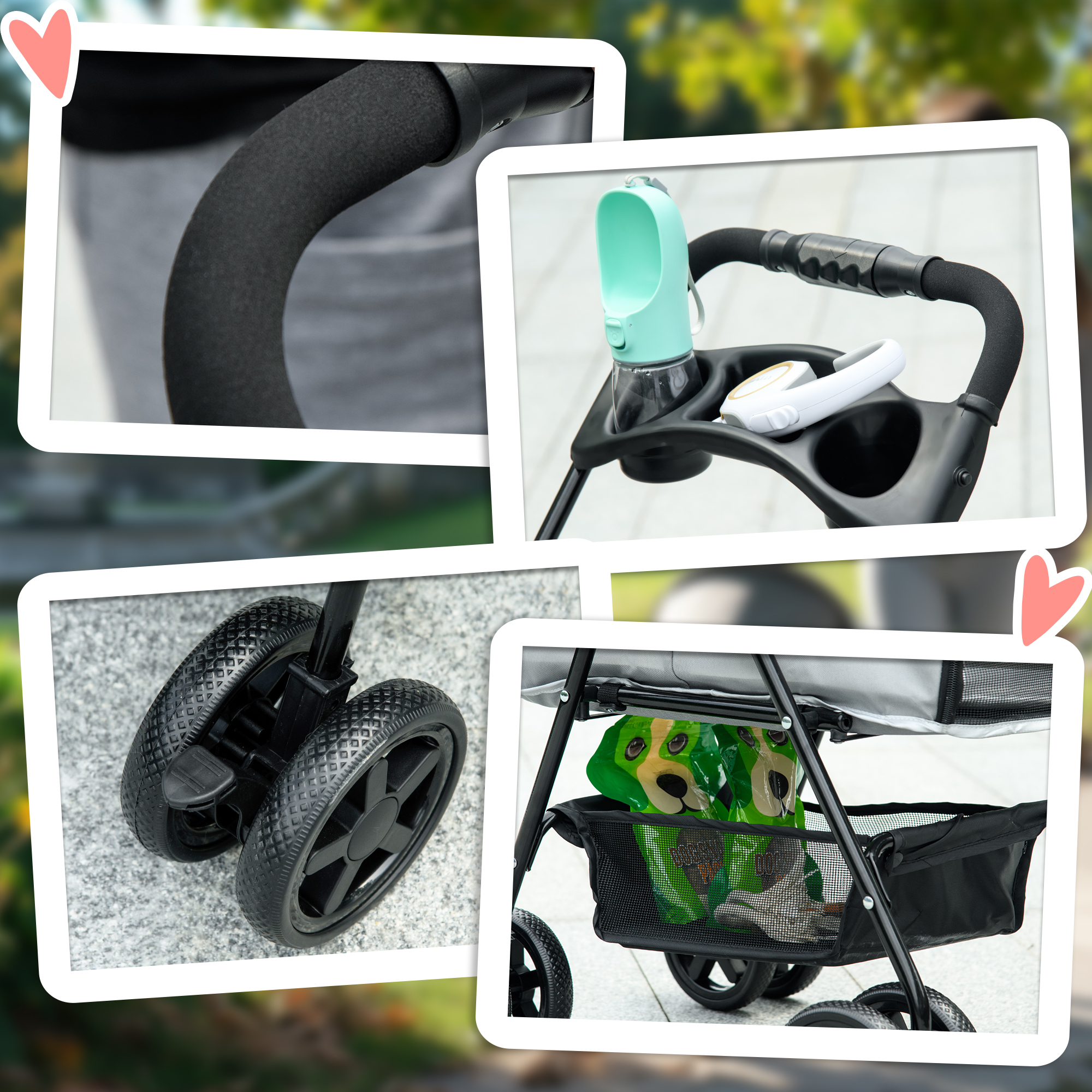 Dog Pram Stroller Foldable Pet Pushchair With 4 Wheels,Safety Leashes,Cup — image 5