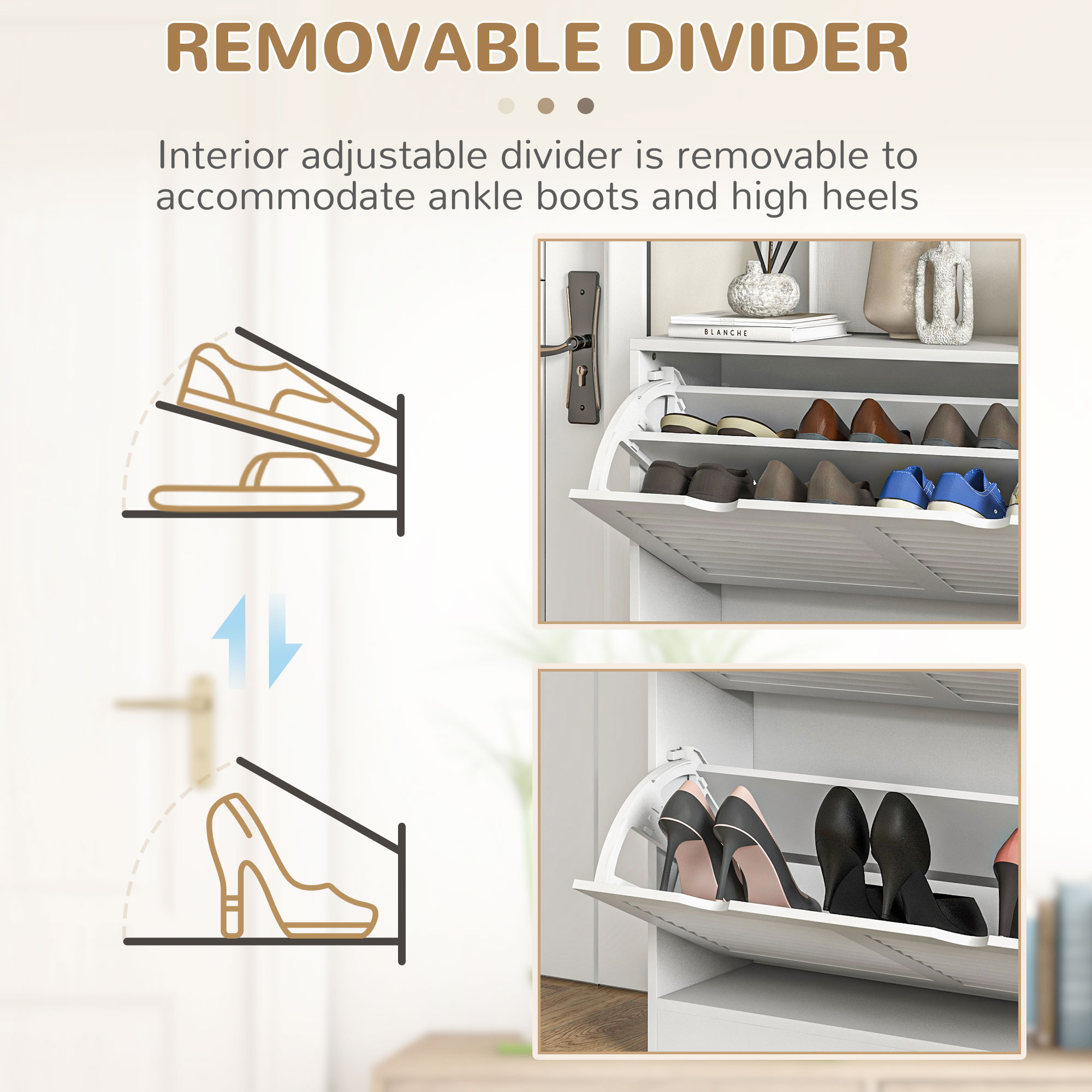 2 Drawers Entryway Shoe Cabinet,Narrow Storage Cabinet With 2 Flip — image 5