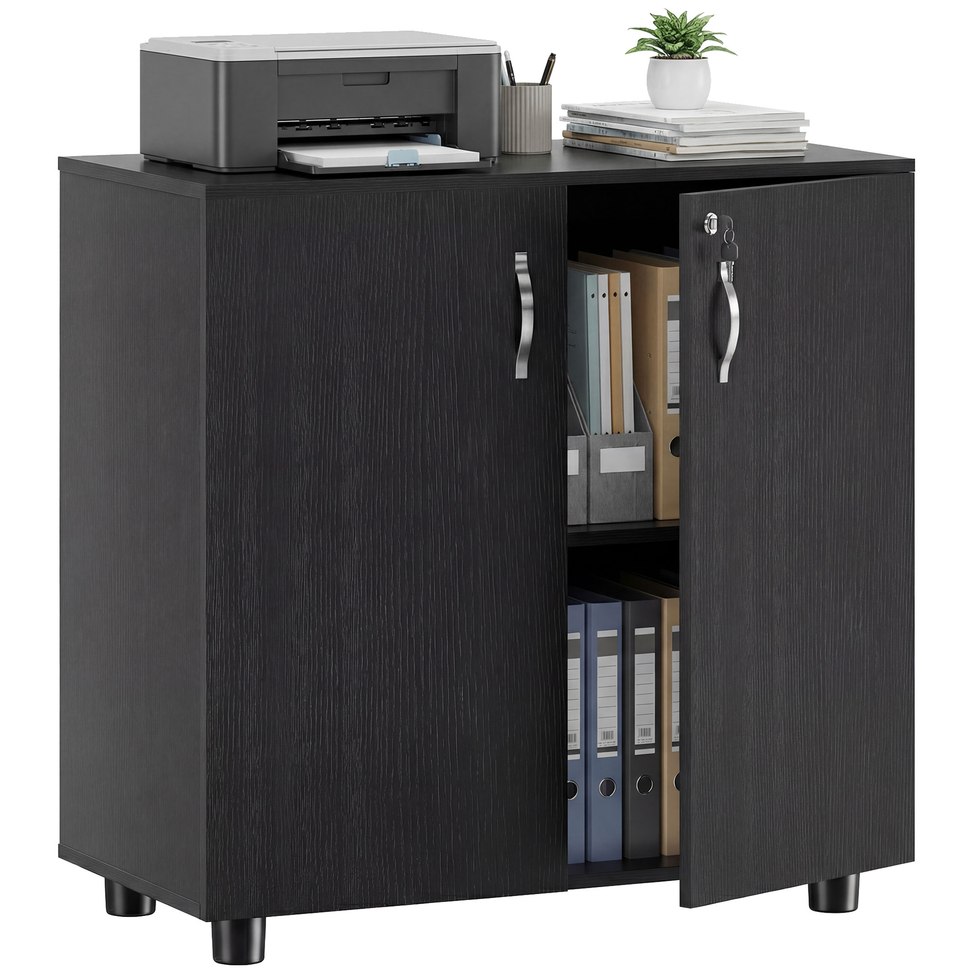 Two-Tier Locking Office Storage Cabinet-Black